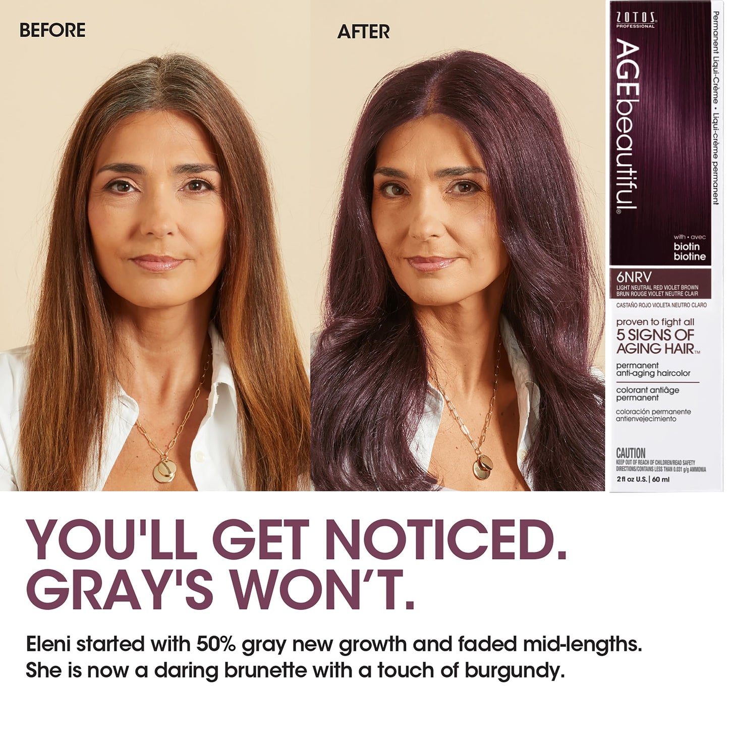 White Smoke AGE beautiful Permanent Hair Color Dye Liqui Creme | 100% Gray Coverage | Anti-Aging Haircolor | Biotin for Thicker, Fuller Hair | Professional Salon Coloring | 4NRV Dark Neutral Red Violet Brown