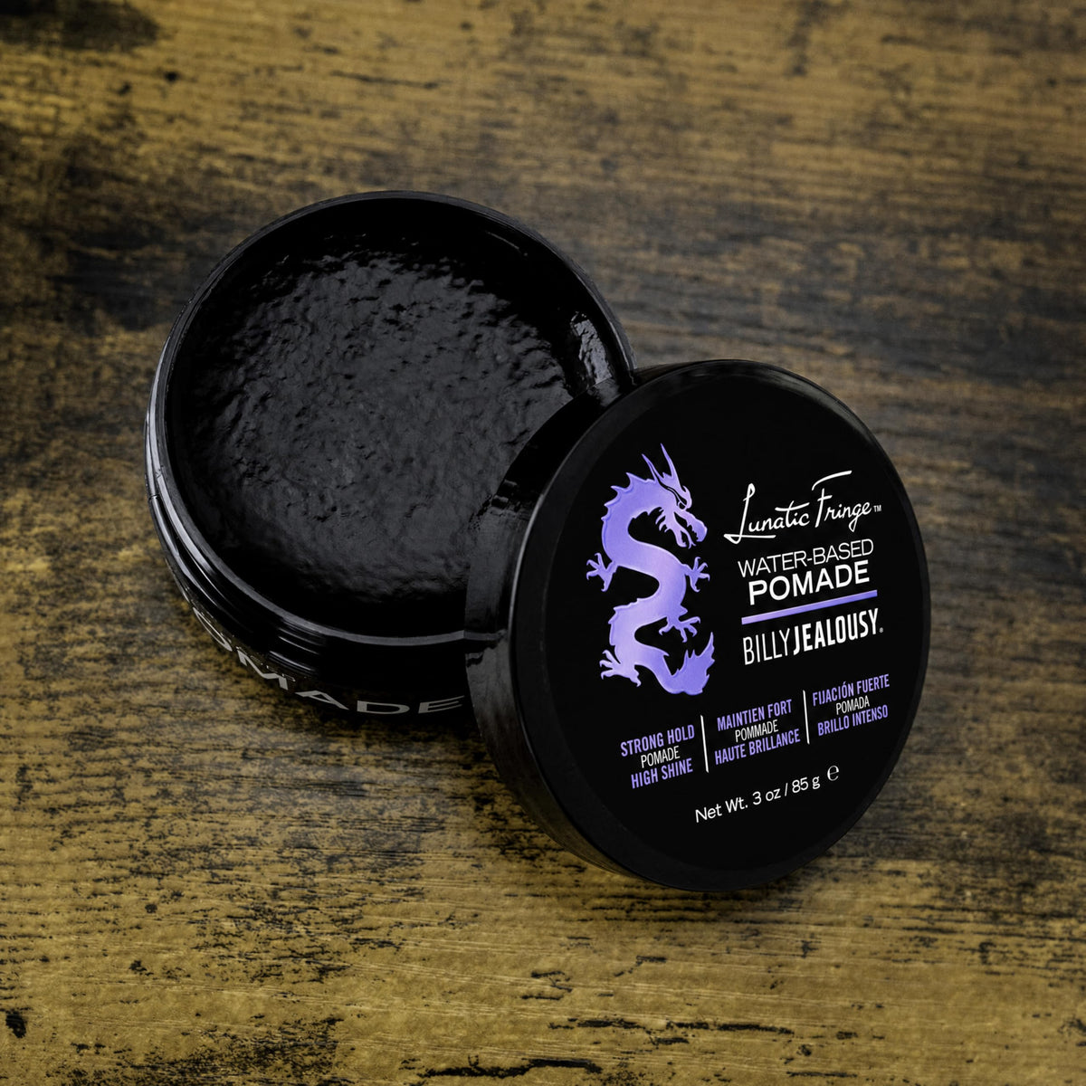 Black Billy Jealousy Lunatic Fringe Water-Based Pomade for Men, Strong Hold, High Shine, Water Soluble and Vegan Hair Product Ideal for Medium to Long Thick Mane, 3 oz