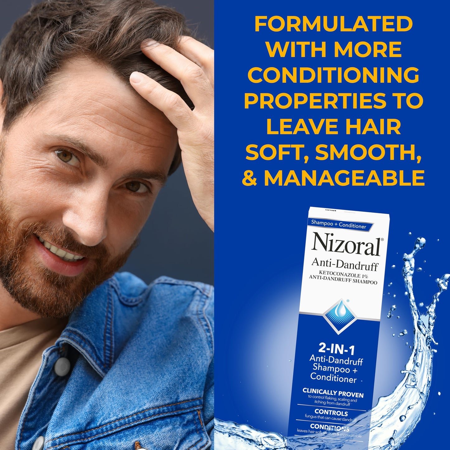 Dark Blue Nizoral 2-in-1 Anti Dandruff Shampoo and Conditioner, 14 Fl Oz, 1% Ketoconazole