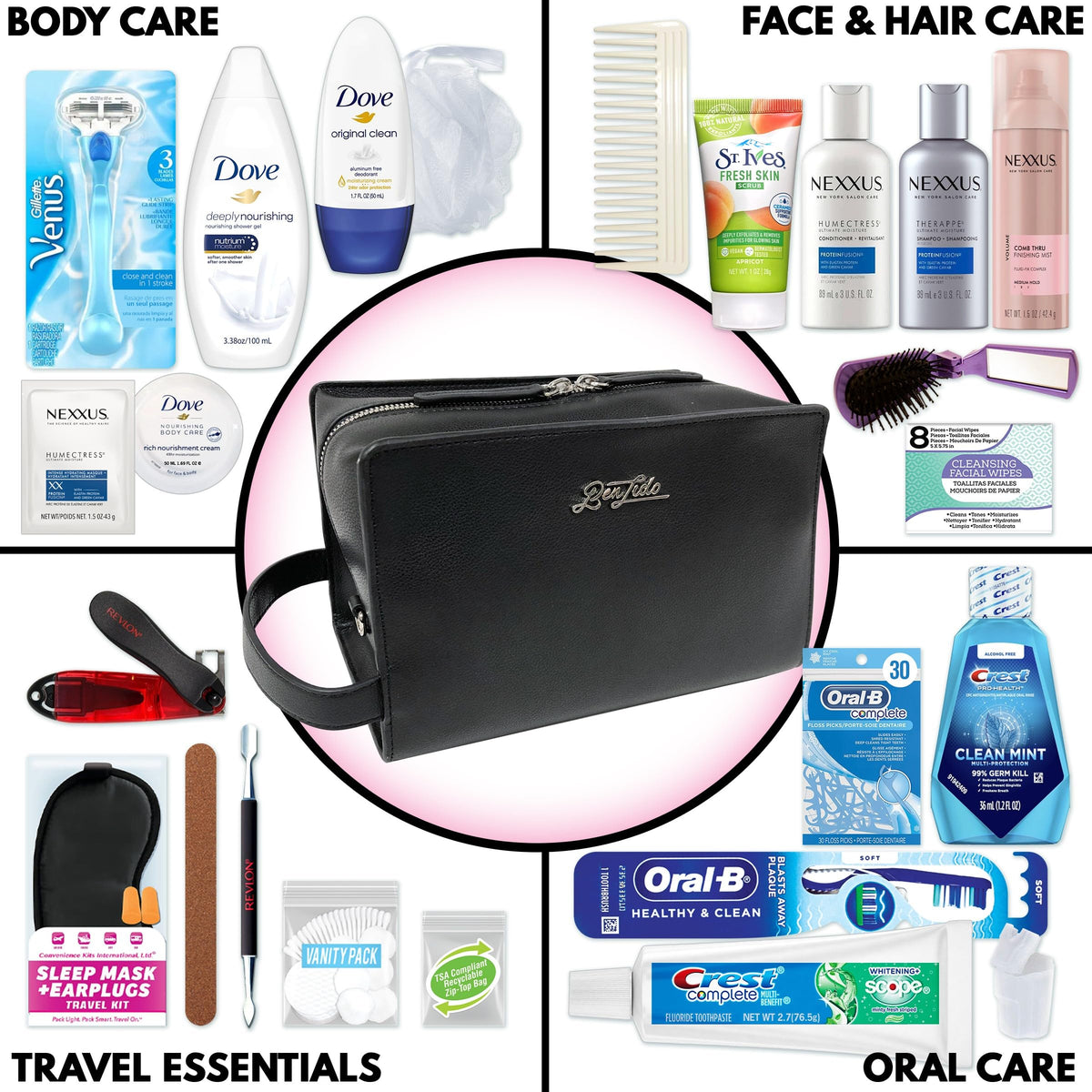 White Smoke Convenience Kits International Women’s Super Premium 25 PC Travel Kit Featuring: Ensemble of Nexxus Travel-Size Hair Care and Body Products in Large Leather Toiletry Bag (824)