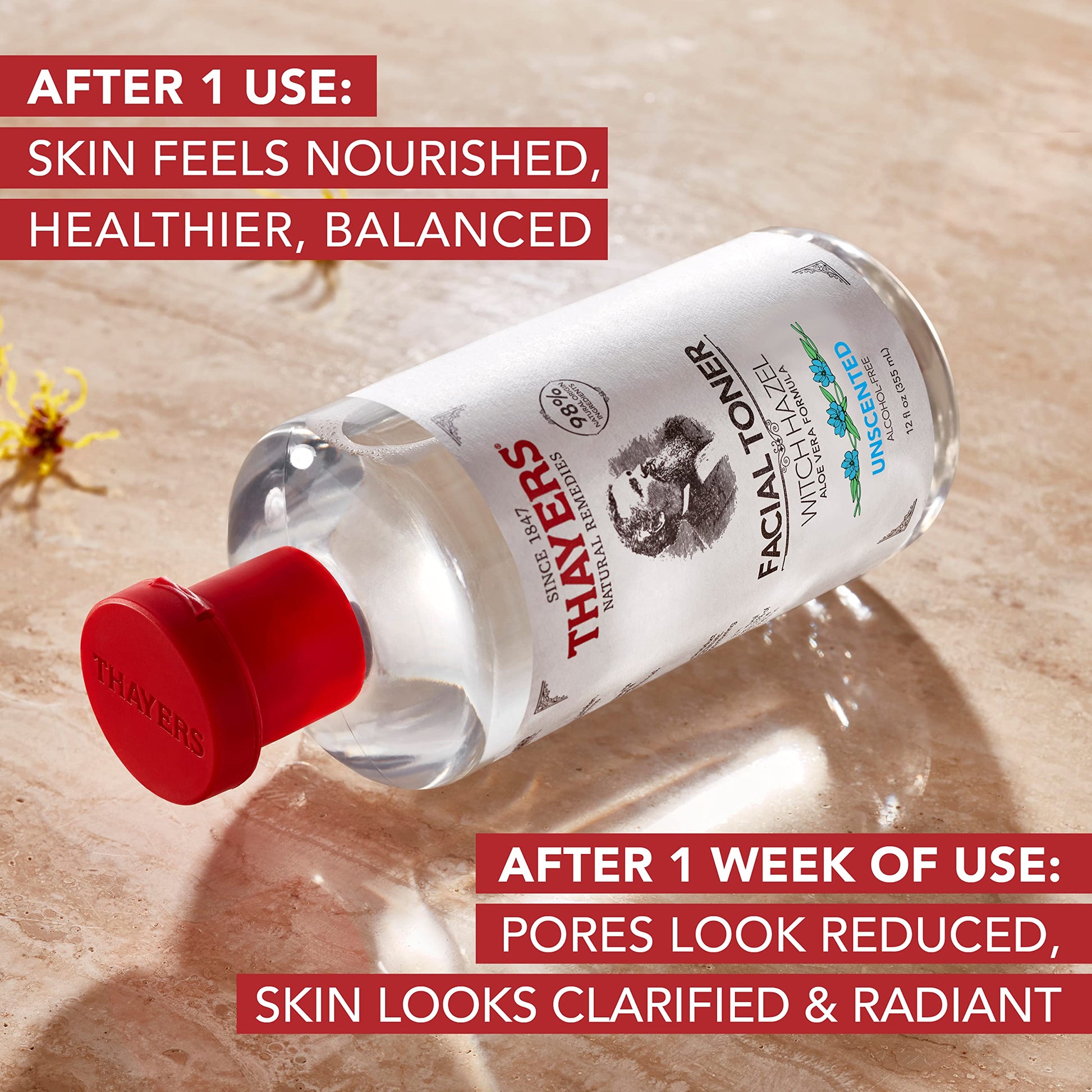 Gray THAYERS Alcohol-Free Unscented Witch Hazel Toner with Aloe Vera, 12 Fl Oz (Pack of 3)