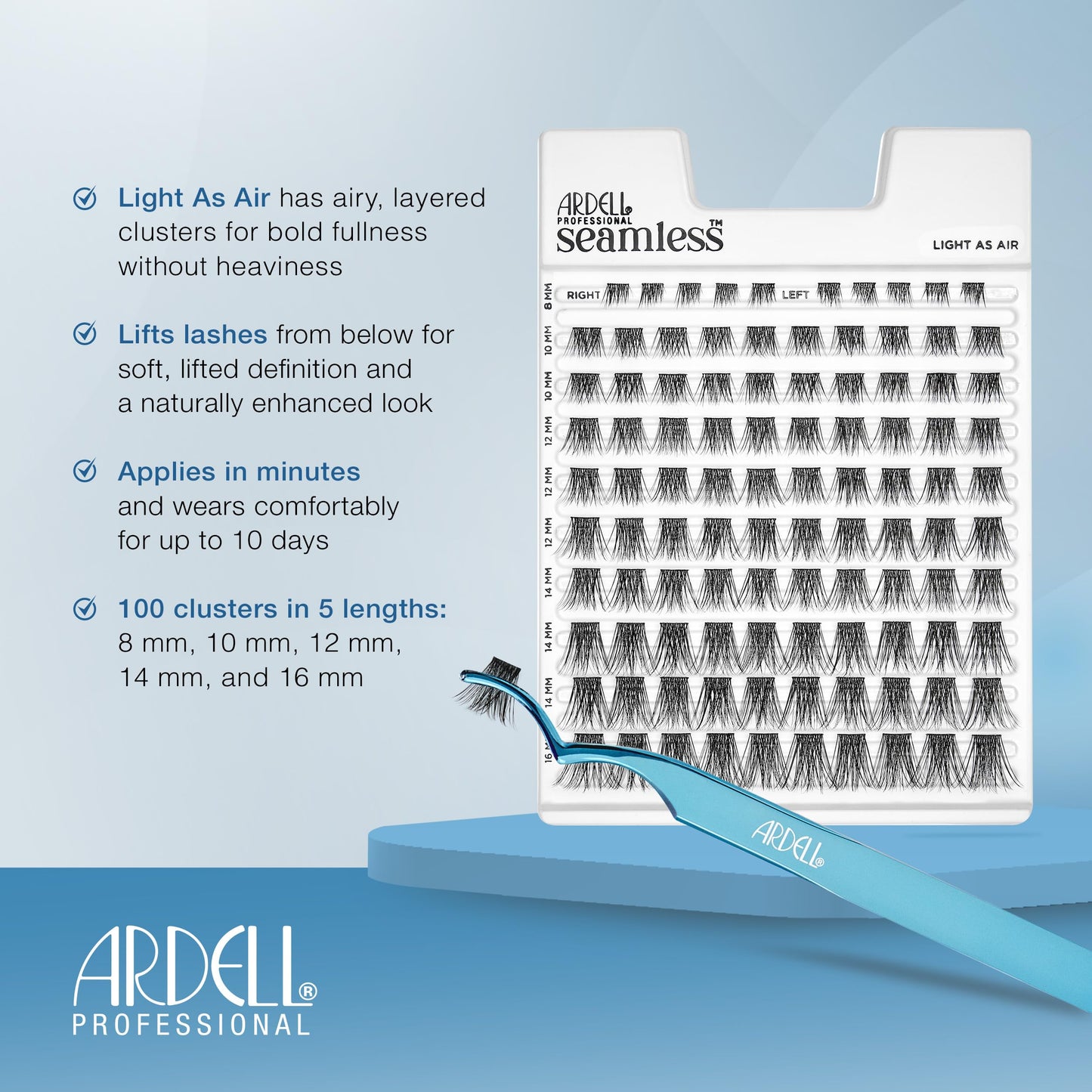 Light Gray Ardell Seamless Underlash Extensions Light As Air Wispies – Wispy Lash Clusters, Natural False Eyelashes Lash Extension, Multi-Length, DIY Cluster Eyelash Extensions, 100 ct