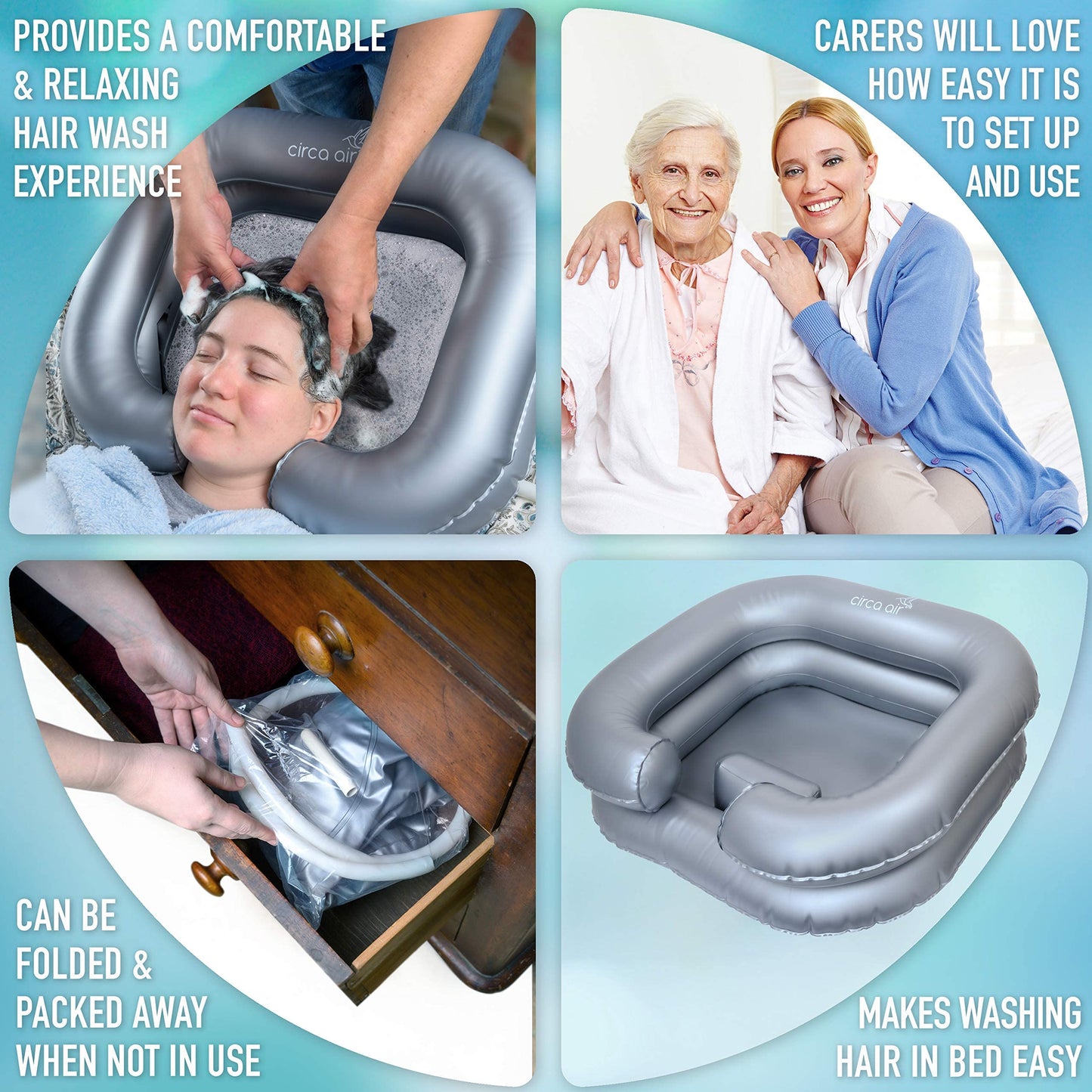 White Smoke Circa Air Inflatable Hair Washing Basin For Bedridden - Wash Hair In Bed With Shampoo Basin. Portable Shampoo Bowl With Pillow For Extra Comfort. The Perfect Inflatable Sink For Locs Detox