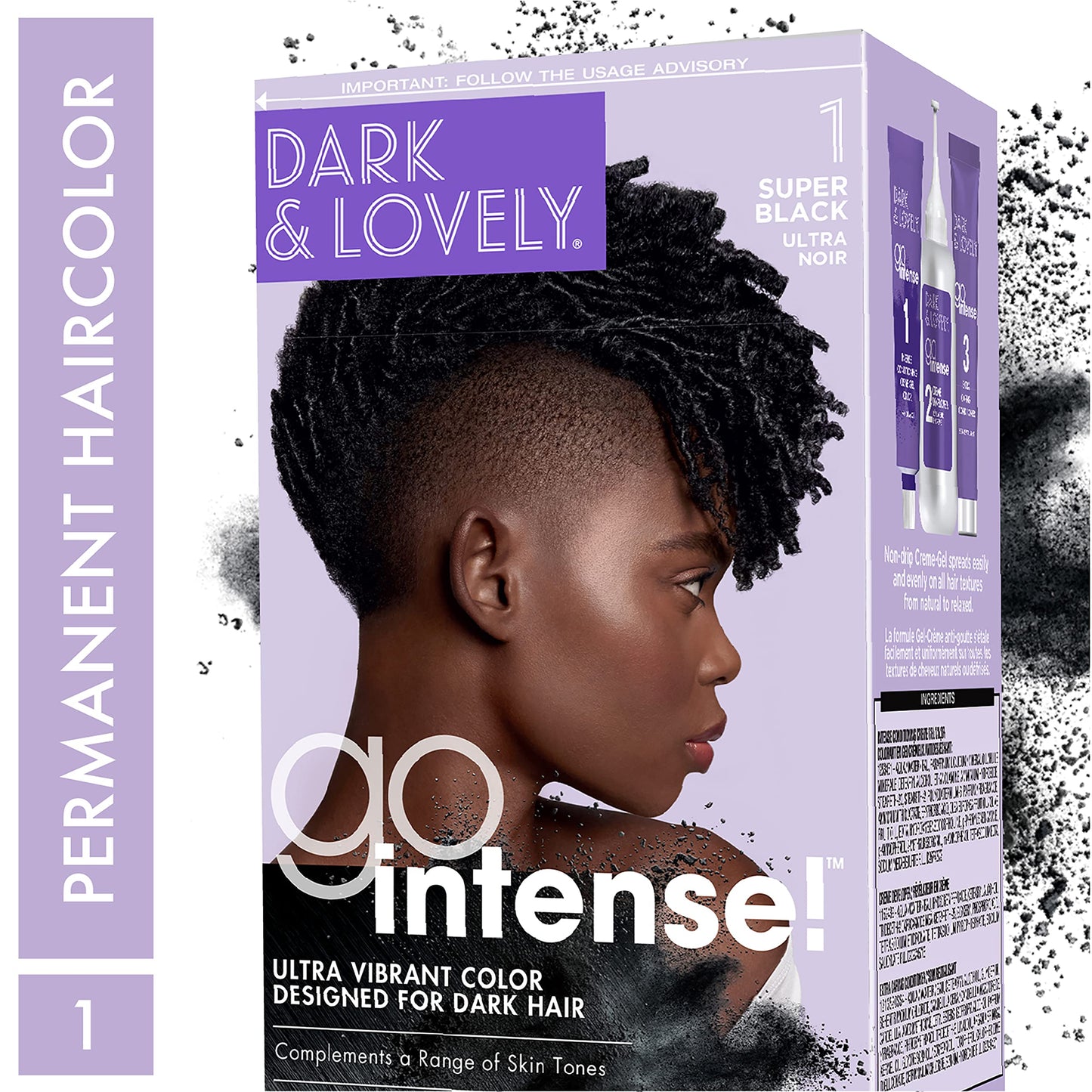 White Smoke SoftSheen-Carson Dark and Lovely Ultra Vibrant Permanent Hair Color Go Intense Hair Dye with Olive Oil for Shine and Softness, Super Black