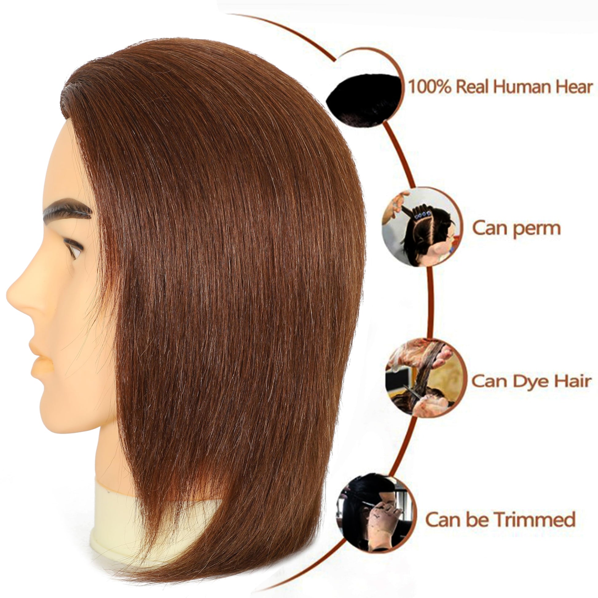 White Smoke simnient Male mannequin Head 12" Barber Training Head with 100% Real Human Hair,Hairdresser training Doll manikin Head for Practicing Haircut Hair Styling With Clamp Stand