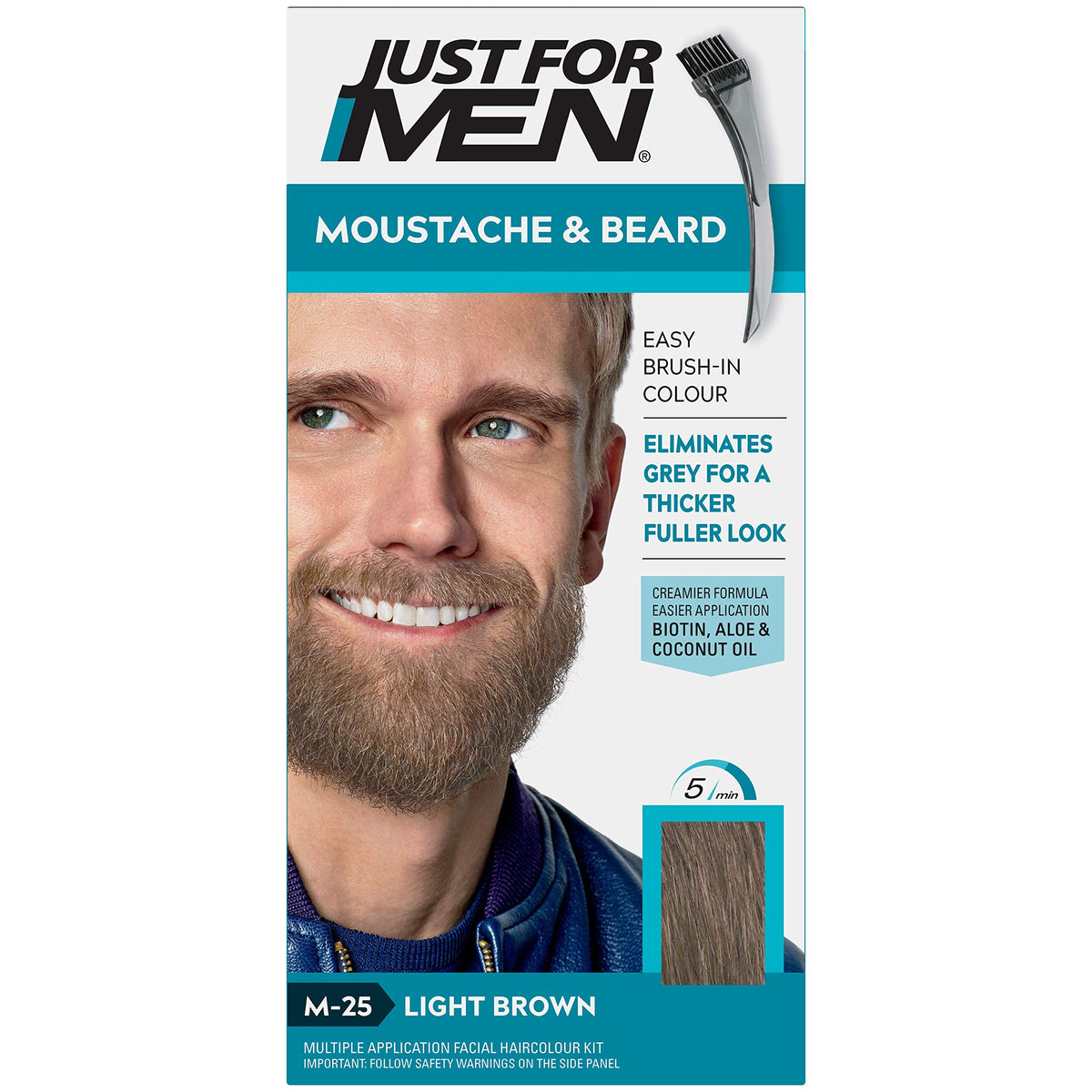 Lavender JUST FOR MEN Brush-In Color Gel, Mustache & Beard M-25 Light Brown 1 Each