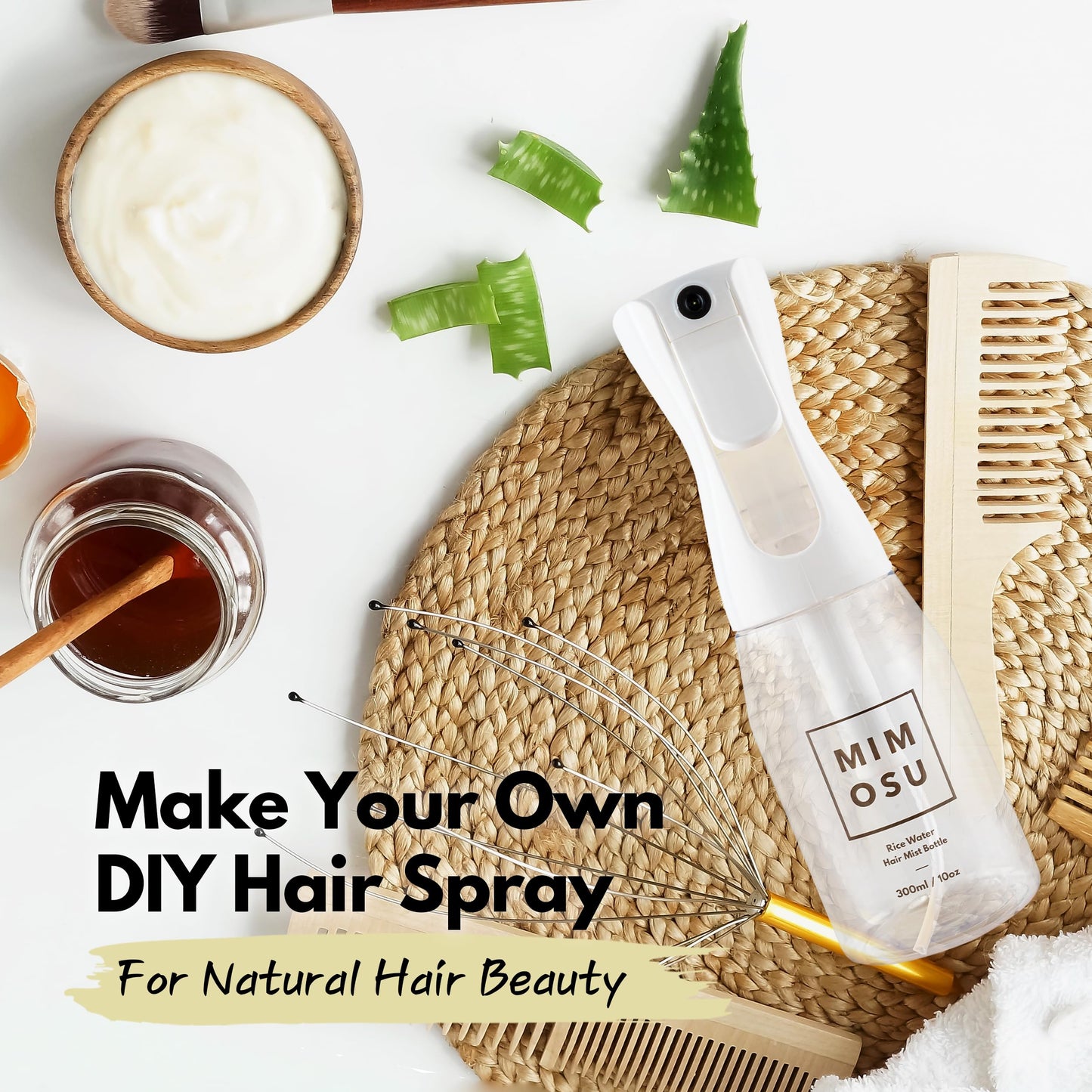 White Smoke mimosu Continuous Mist Spray Bottle, 10oz – Refillable Sprayer for Hair Styling, Salon, Rice Water DIY, Curly Care Product
