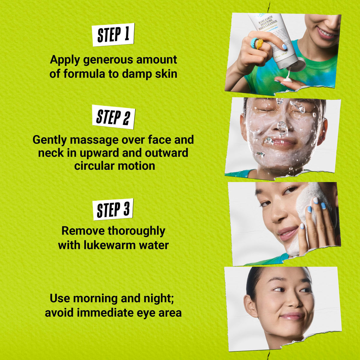 Yellow Green Kiehl's Rare Earth Deep Pore Daily Cleanser, Gentle Exfoliating Face Wash for Oily Skin, Detoxifies & Exfoliates Skin, Minimizes Pores, with Amazonian White Clay, Fragrance-free - 5 fl oz