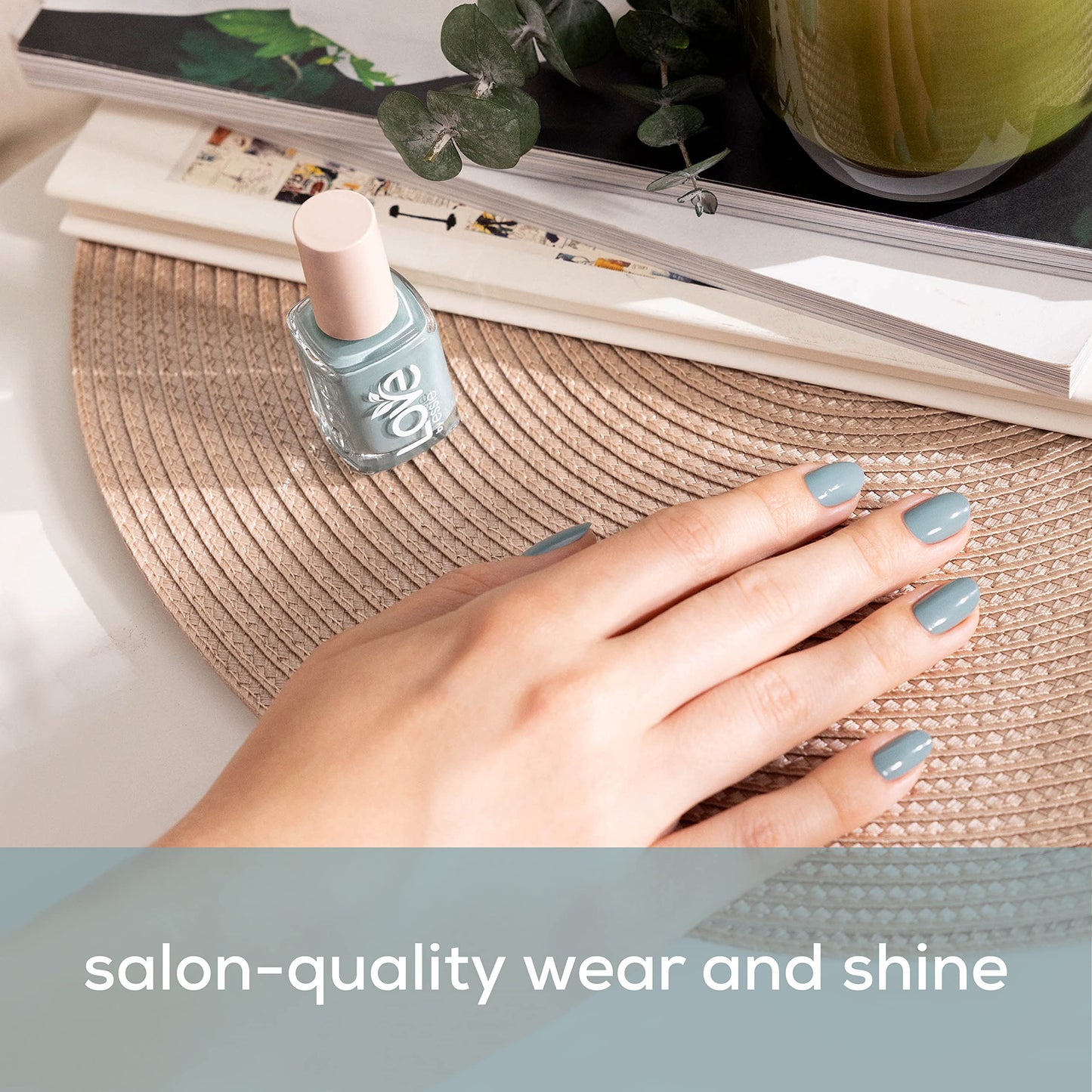 Dark Gray LOVE by essie Nail Care, 85% Plant-based, Salon-Quality, Base and Top Coat, 0.46 Fl Oz