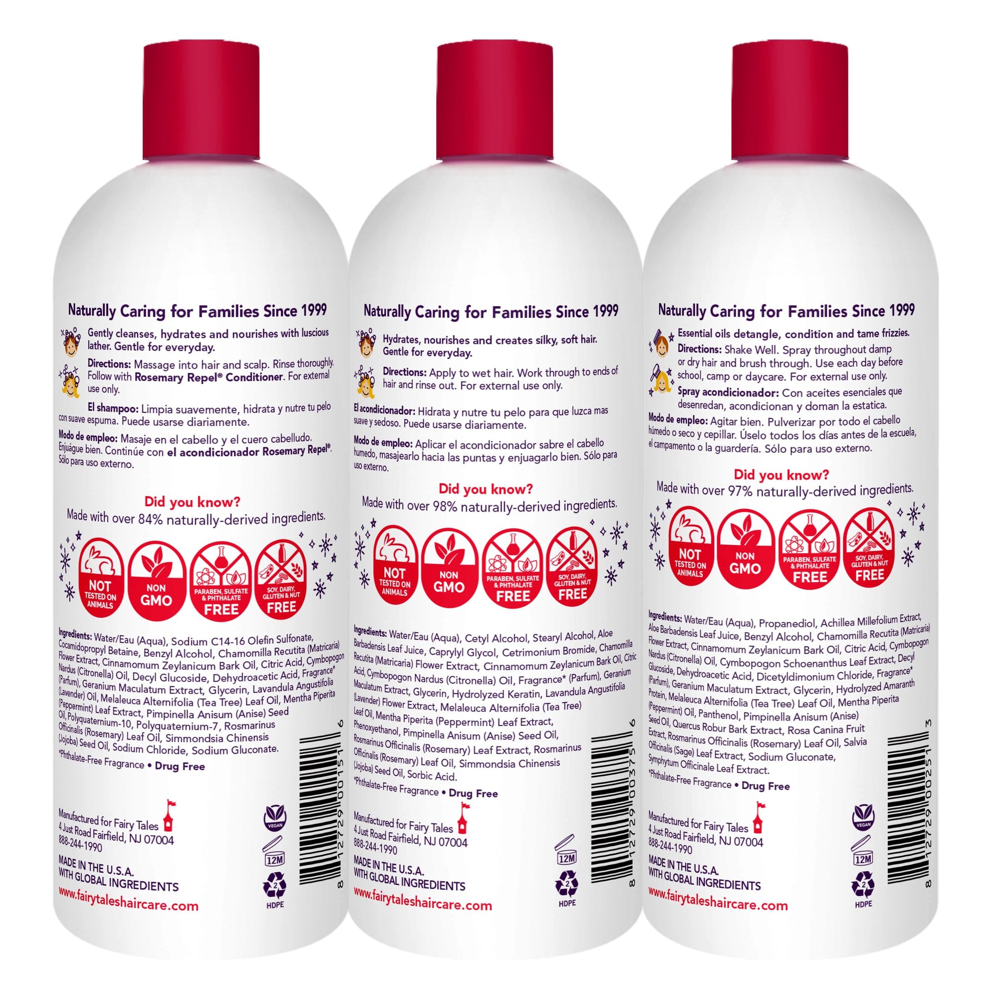 White Smoke Fairy Tales Rosemary Repel Daily Kids Shampoo, Conditioner & Conditioning Spray Refill Trio– Kids Like the Smell, Lice Do Not