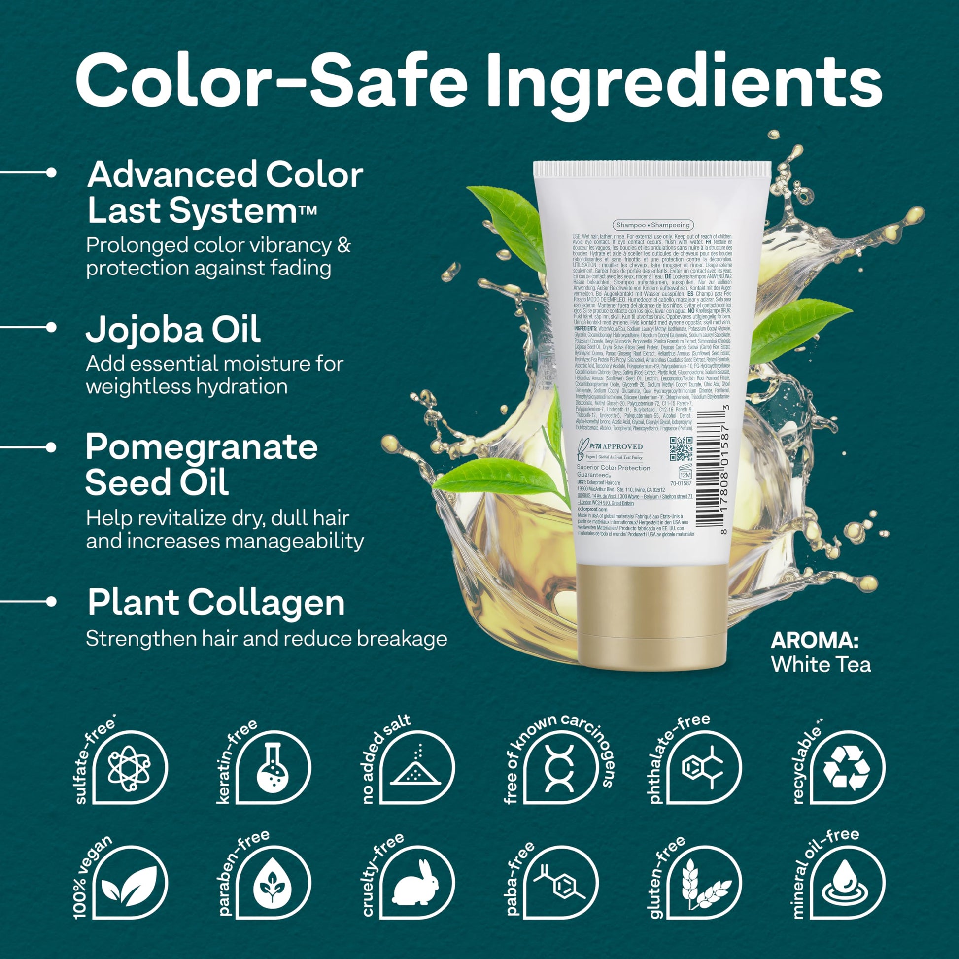 Dark Slate Gray Colorproof Curl Shampoo for Women Curly Hair Shampoo that Nourishes, Defines and Leaves Curls Soft Smooth, White Tea Scent