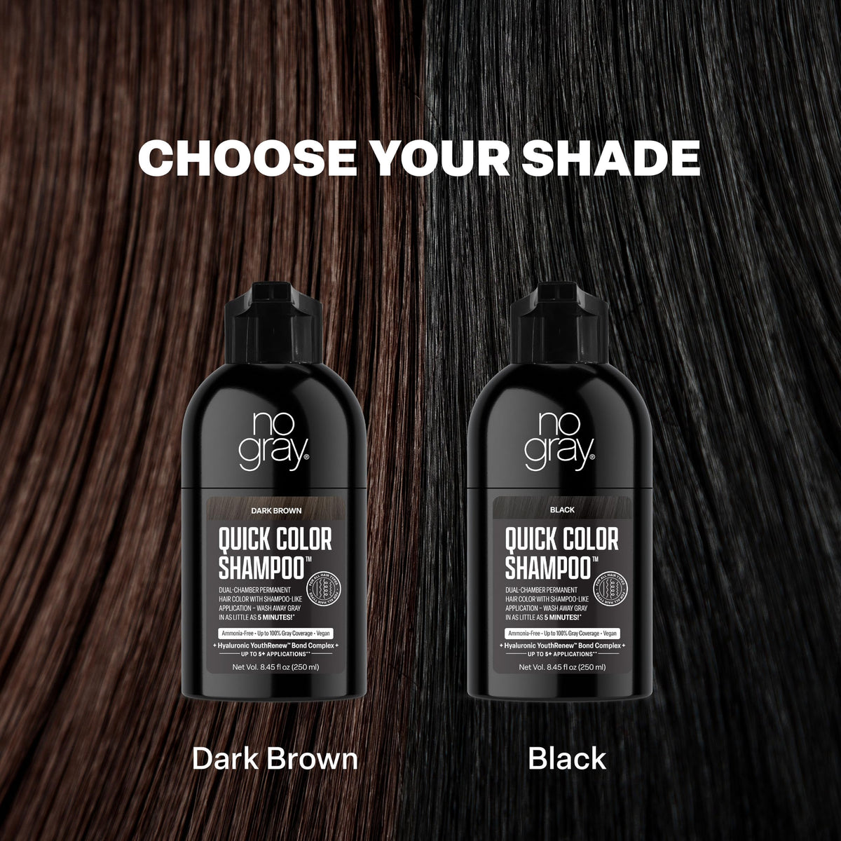 Black No Gray Quick Permanent Hair Color Shampoo, Black, 8.45 oz