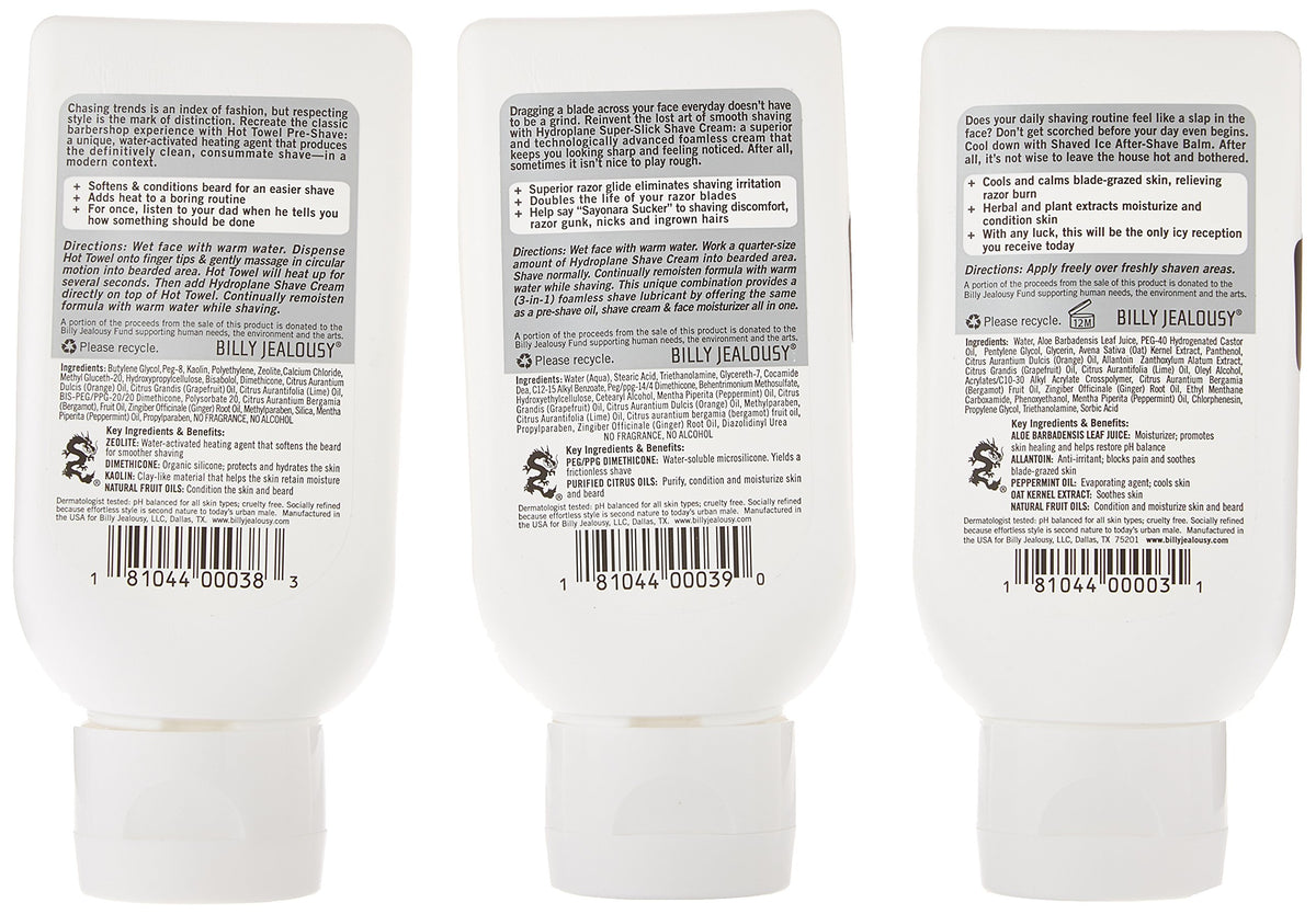 Lavender Billy Jealousy Shave3some Travel-Size Trio Shaving Kit for Men with Heating Pre-Shave, Super Slick Shave Cream and Cooling After-Shave, Citrus Scent, 3 Fl Oz Each
