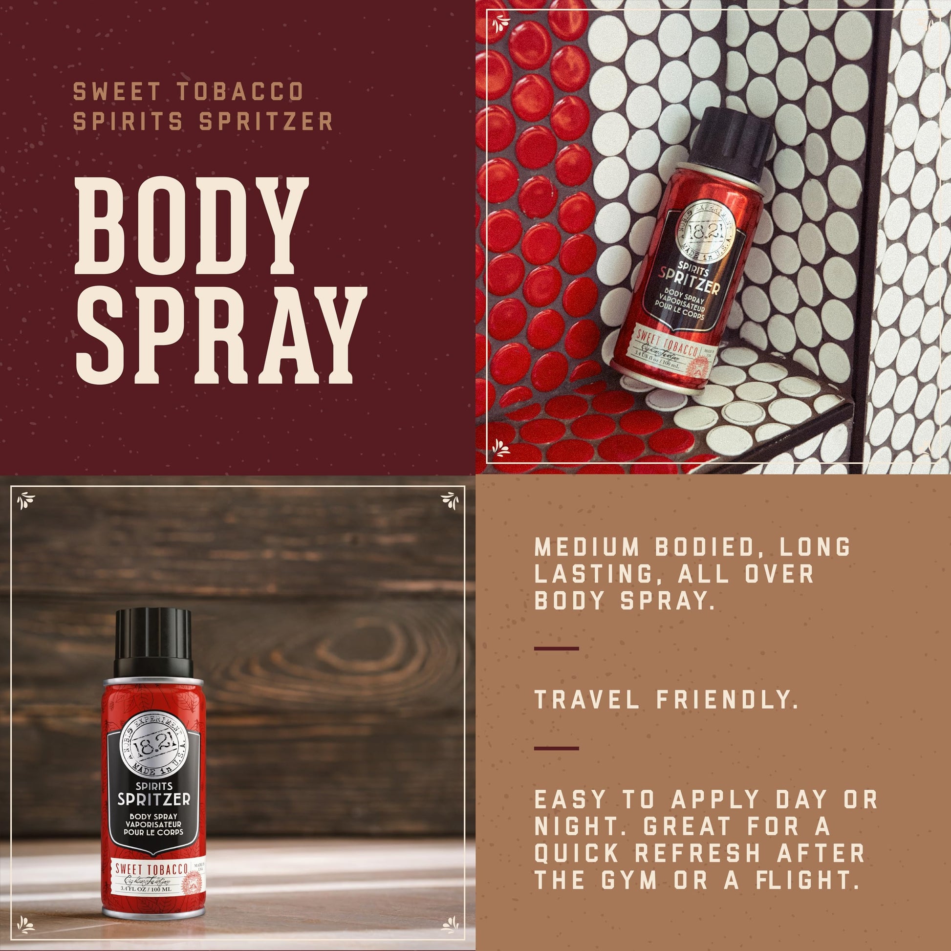 Sienna 18.21 Man Made Men’s Spirits Spritzer Sweet Tobacco Fragrance, 3.4 oz. - Luxurious Long-Lasting All Over Body Spray with Masculine Aromatics - Premium Men Care Products - Gifts for Him