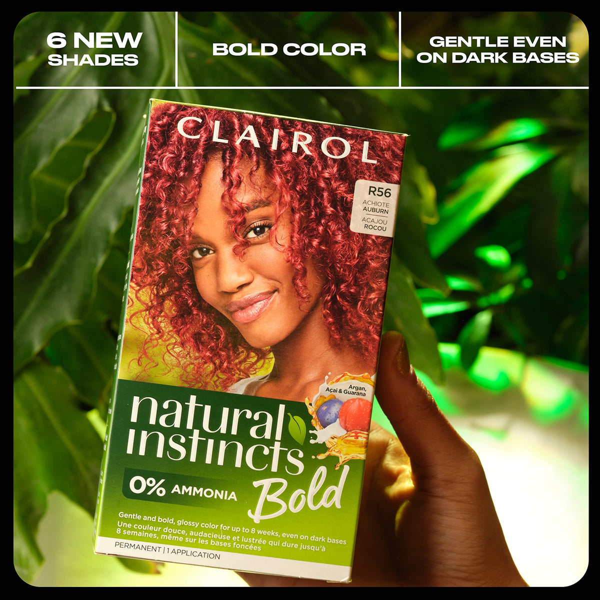 Black Clairol Natural Instincts Bold Permanent Hair Dye, R56 Achiote Auburn, 1 Pk