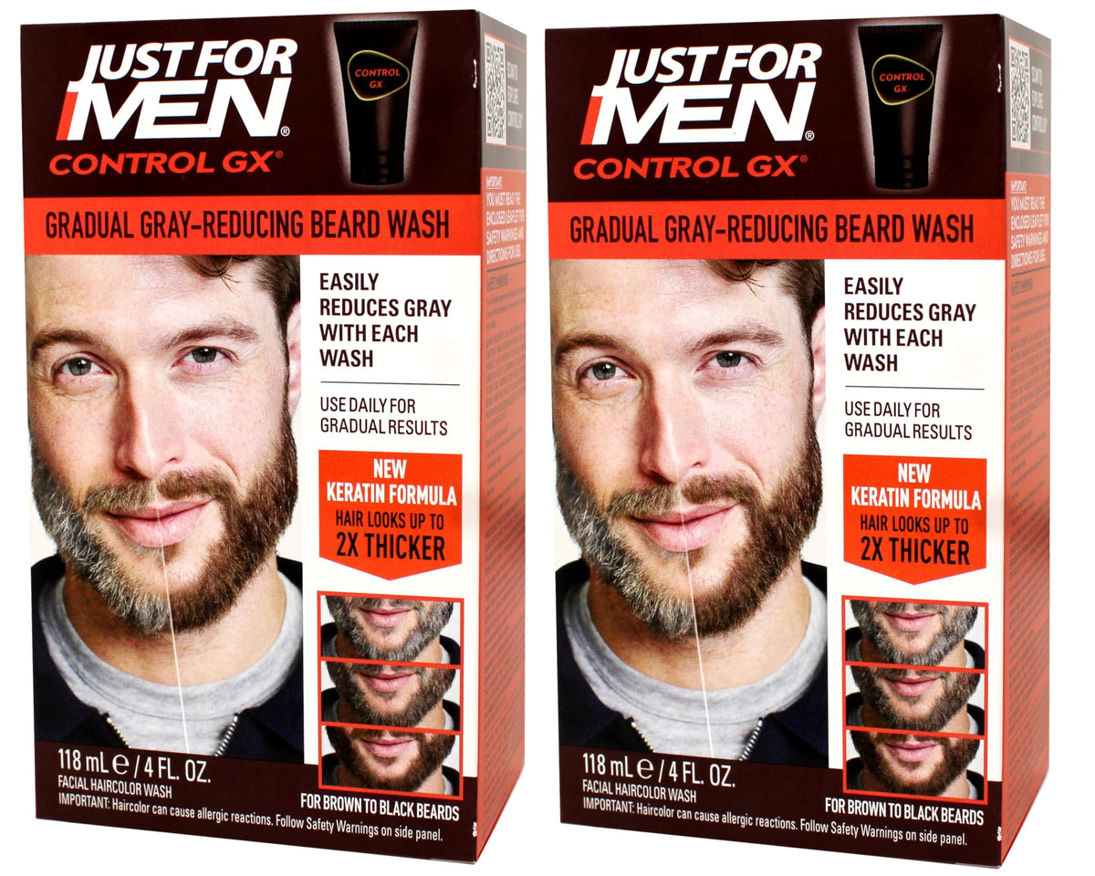 White Smoke Just for Men Control GX Grey Reducing Beard Wash with Keratin, 4 Fl Oz (Packaging May Vary) - 2 Pack