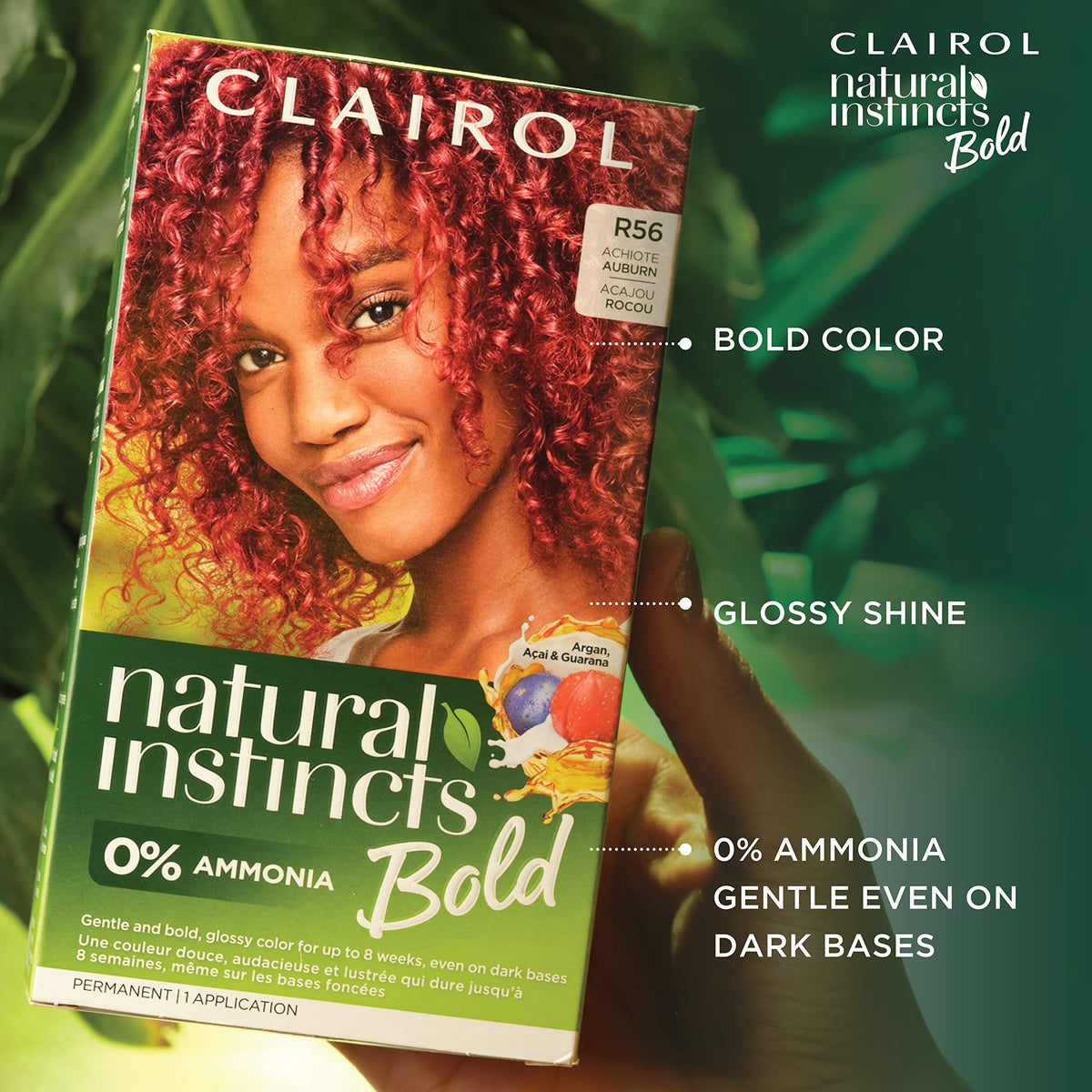 Dark Slate Gray Clairol Natural Instincts Bold Permanent Hair Dye, R56 Achiote Auburn, 1 Pk