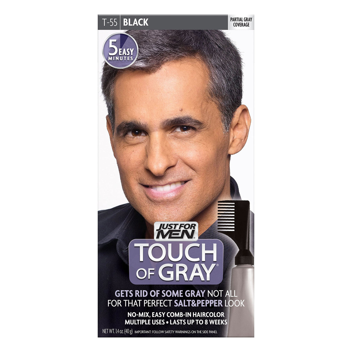 White Smoke Just for Men Touch of Gray Men's Hair Color, Black