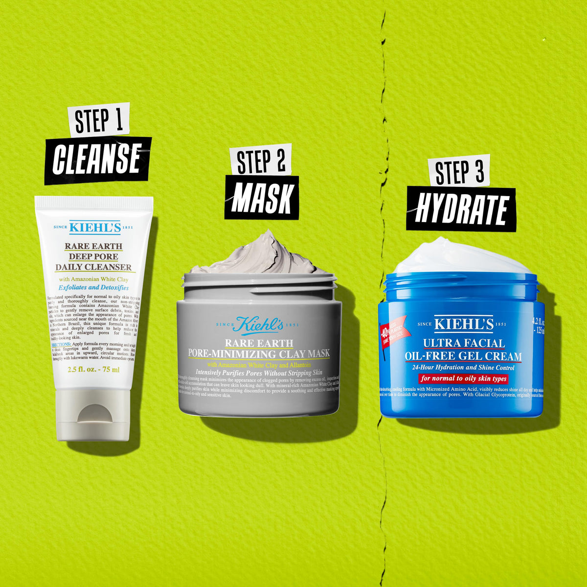 Yellow Green Kiehl's Rare Earth Deep Pore Daily Cleanser, Gentle Exfoliating Face Wash for Oily Skin, Detoxifies & Exfoliates Skin, Minimizes Pores, with Amazonian White Clay, Fragrance-free - 5 fl oz