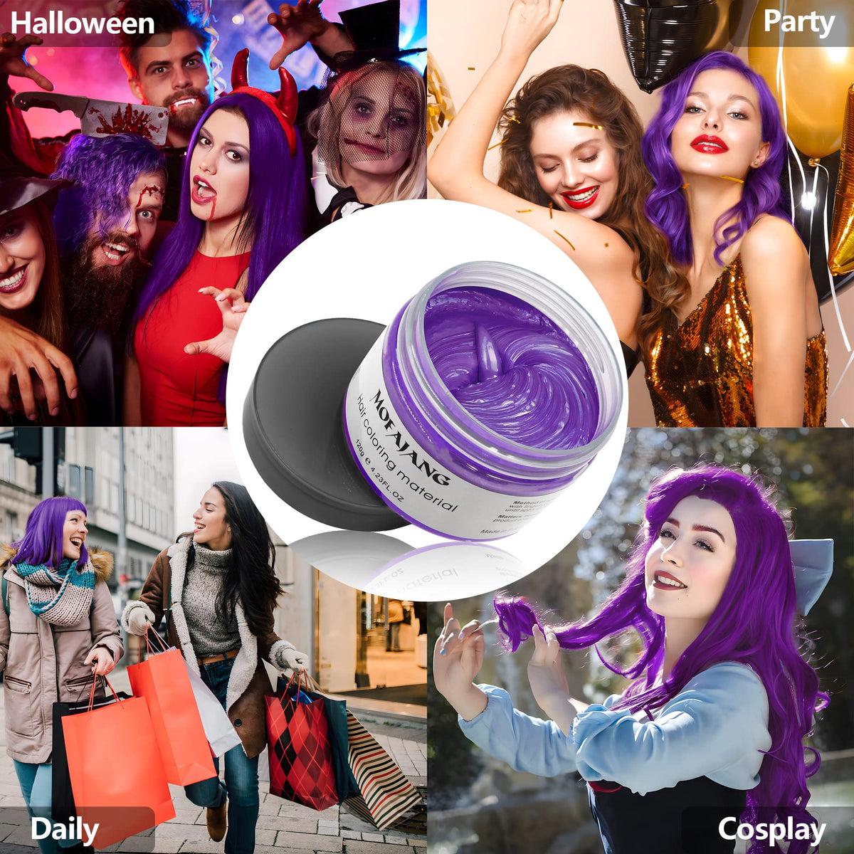White Smoke VOLLUCK Purple Temporary Hair Dye Wax Natural Instant Hair Color Wax Pomades 4.23 oz,Hair Styling Clay for Party, Cosplay, Halloween,Christmas