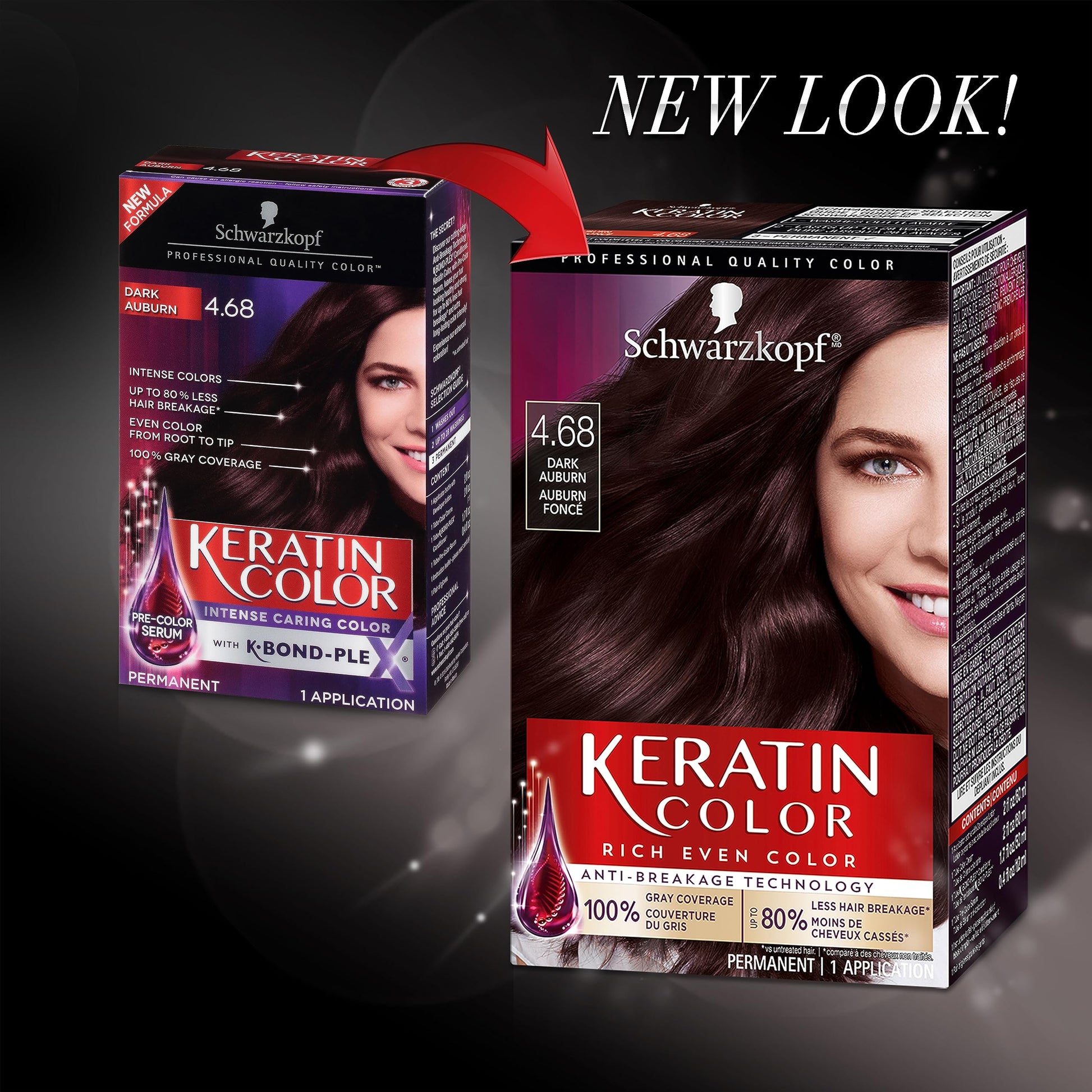 Black Schwarzkopf Keratin Color Permanent Hair Color Cream, 4.68 Dark Auburn, 1 Kit