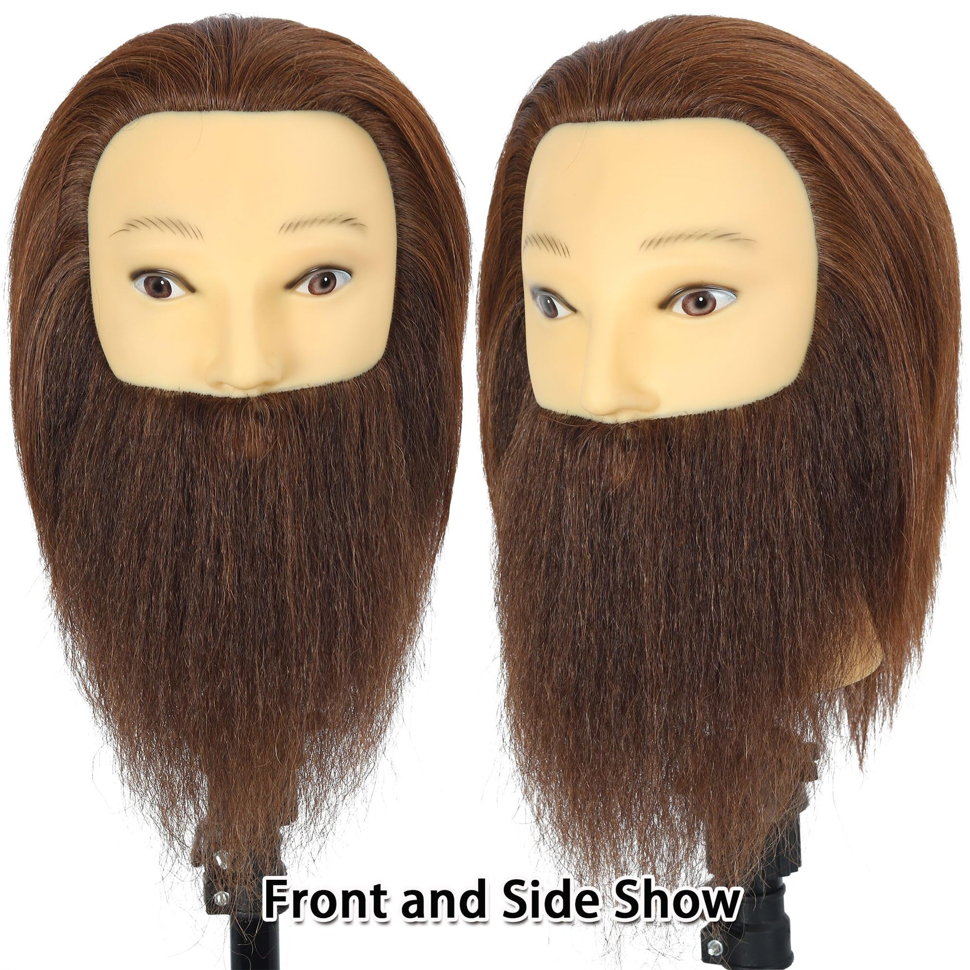White Smoke TKIMHEQ Male Mannequin Head with Beard 100% Human Hair Haircut Training Head for Cosmetology Straight Thick Hair Manikin Head Doll Head with Stand Practice Cutting Styling (6 Inches Beard Brown#)