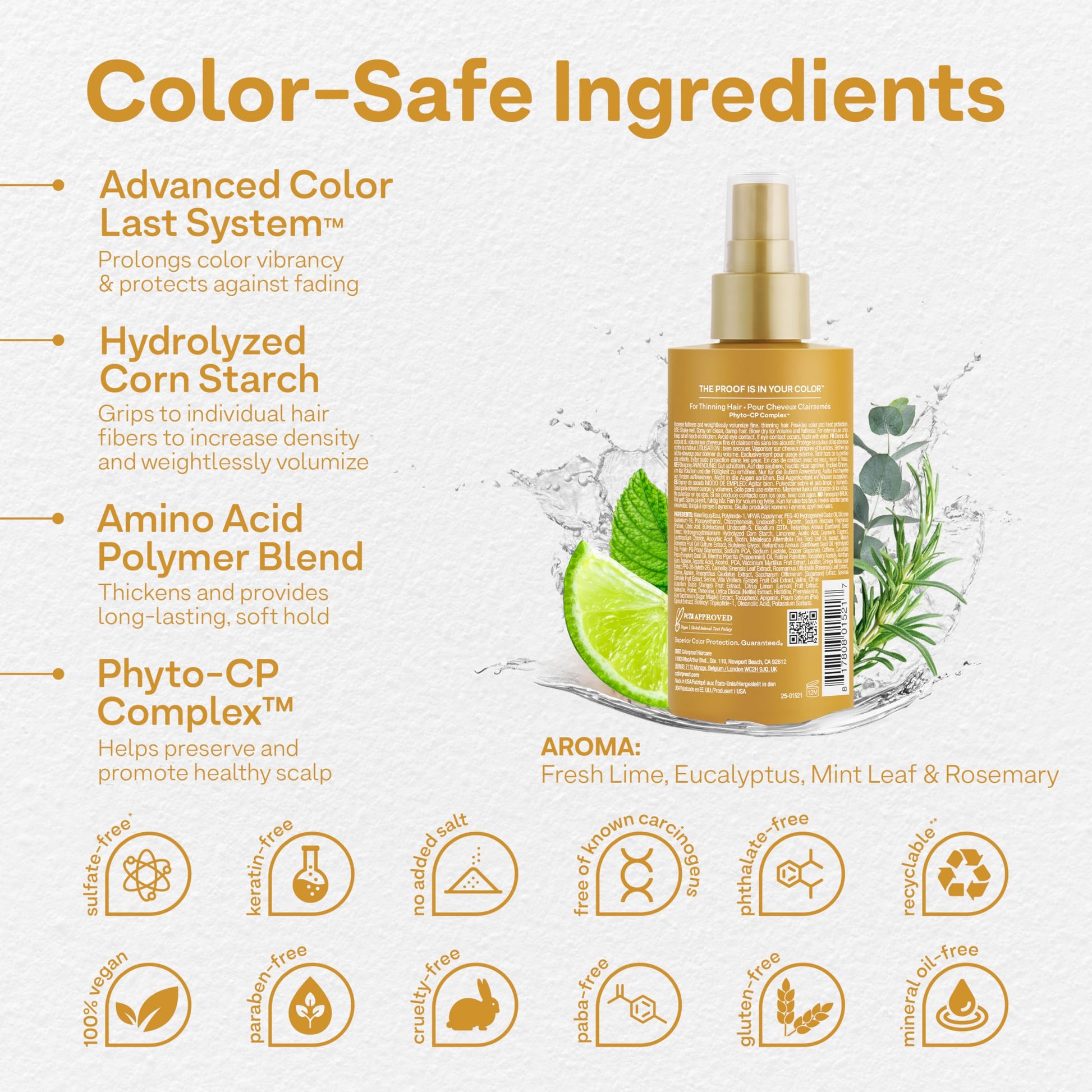 Seashell Colorproof Biorepair Thicken Blow Dry Spray 6.7 Fl. Oz. Volumizing Hair Prep Spray for Fine, Thinning Hair w/Fresh Lime, Eucalyptus, Mint Leaf & Rosemary Scent, Color & Heat Protection