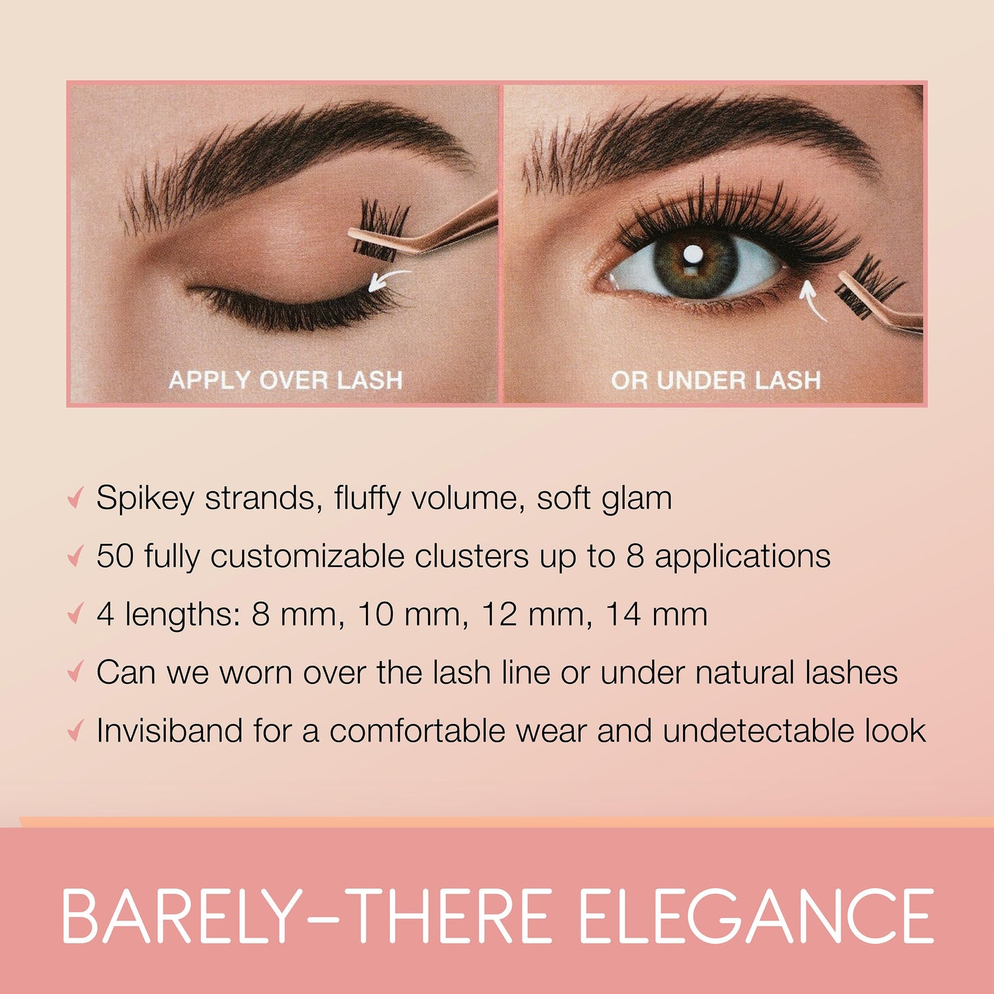 Dark Salmon Ardell Naked Clusters 421 – 50 Lash Clusters, Natural Eyelash Cluster with Invisiband, Cluster Eyelash Extensions, DIY Lash Extensions Kit, Up to 8 Applications, 1 Pack