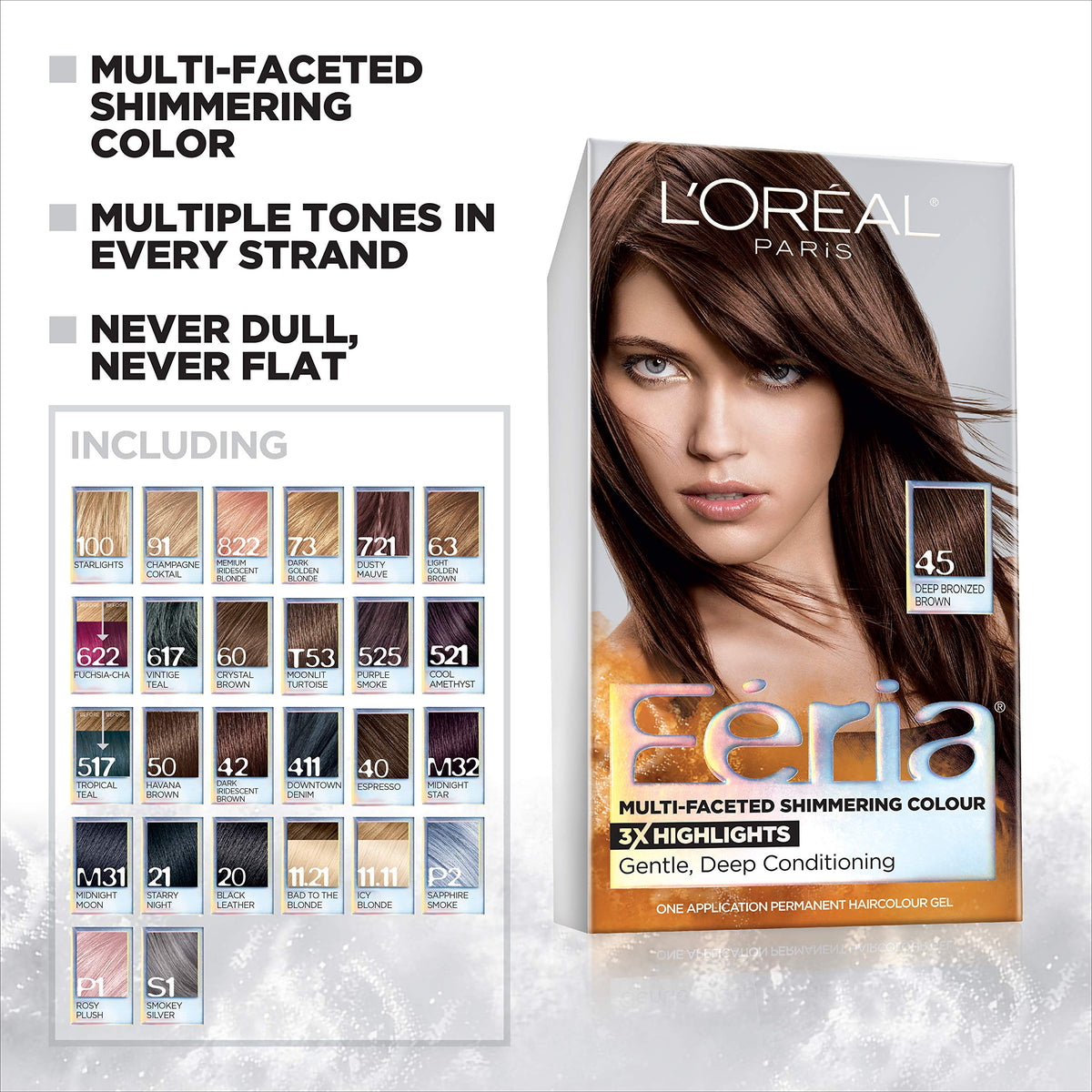 White Smoke L'Oreal Paris Feria Multi-Faceted Shimmering Permanent Hair Color, B61 Downtown Brown (Hi-Lift Cool Brown), 1 Hair Dye Kit (Pack of 2)