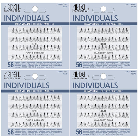 Light Gray Ardell Triple Individual Lashes - Long Black, Knot-Free Eyelash Extensions, Volumizing DIY Lash Clusters for Fuller Lash Enhancement, 4 Pack