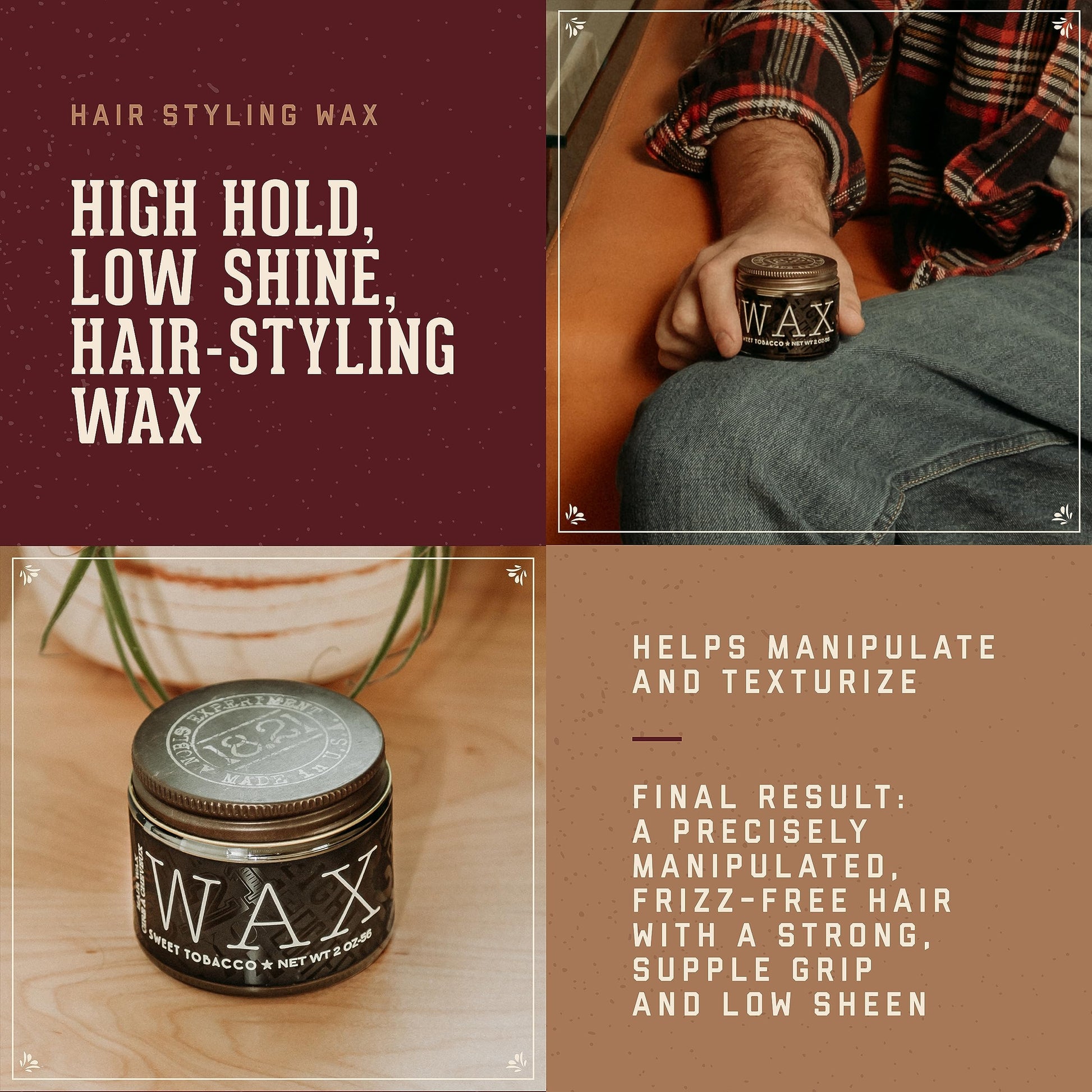 Sienna 18.21 Man Made Hair Styling Product, 2oz. Original Sweet Tobacco Scent in Wax with Low Shine Finish