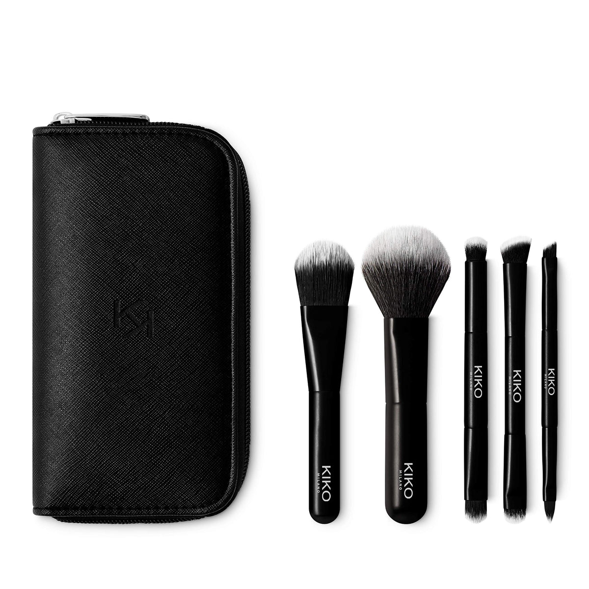 White Smoke KIKO Milano Travel Brush Set, Pouch With 5 Professional Makeup Brushes