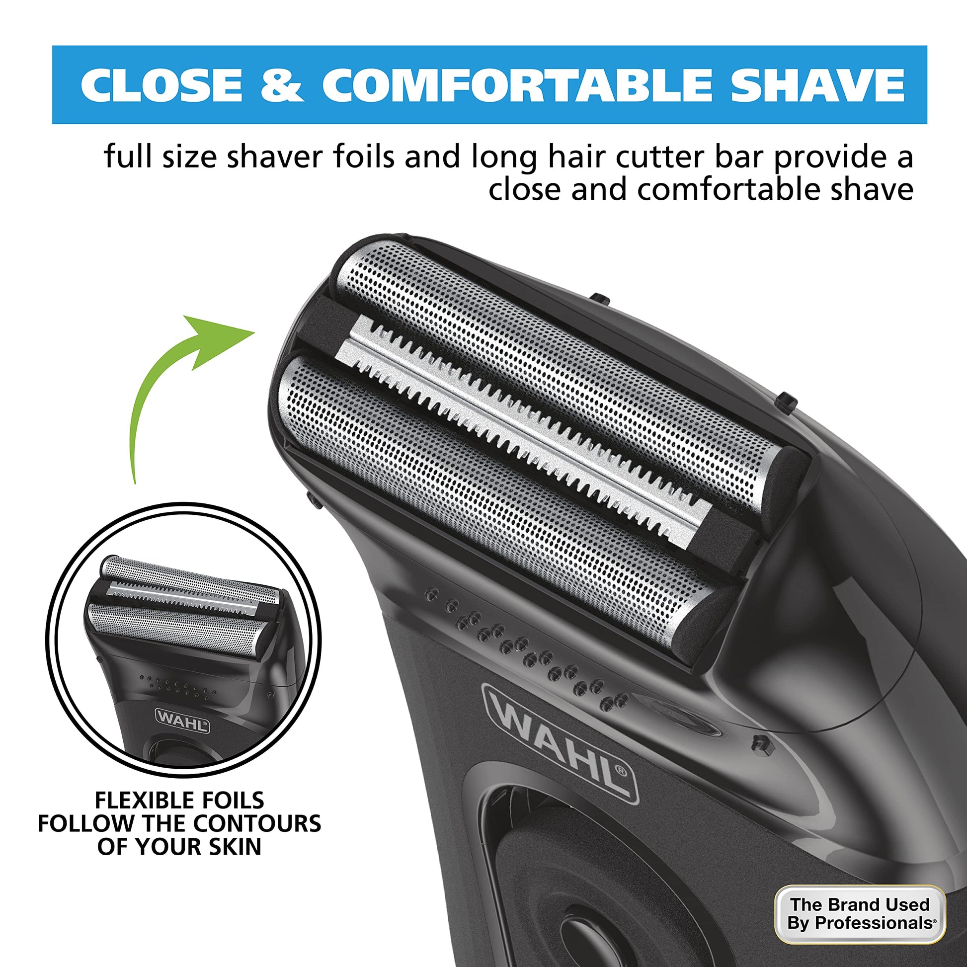 White Smoke Wahl Compact Rechargeable Lithium Ion Shaver Kit with Hygienic Rinseable Foils & Cutter Bar with Dual Flexible Foils That Move with The Contours of Your Face - 7065