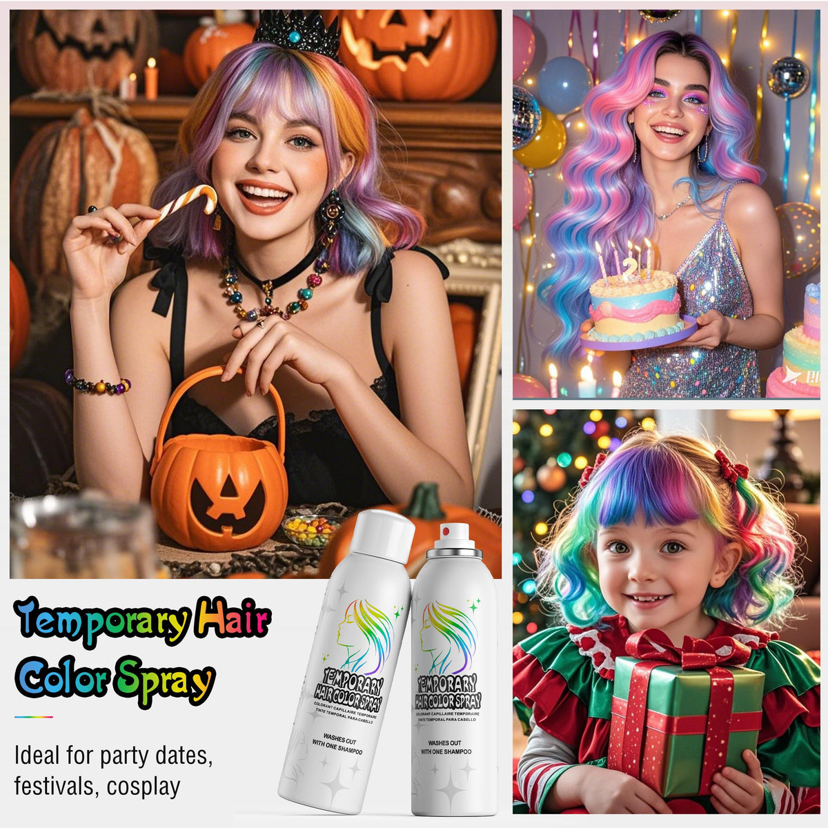 Lavender Temporary Hair Color Spray, Washable, Non-Sticky, Halloween | Silver White