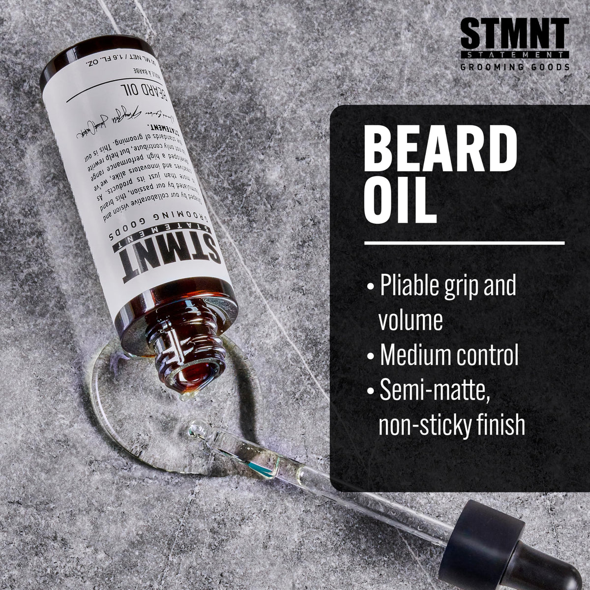 Black STMNT Grooming Goods Beard Oil, 1.6 oz | Silicone Free| Moisturizing Formula with Natural Oils