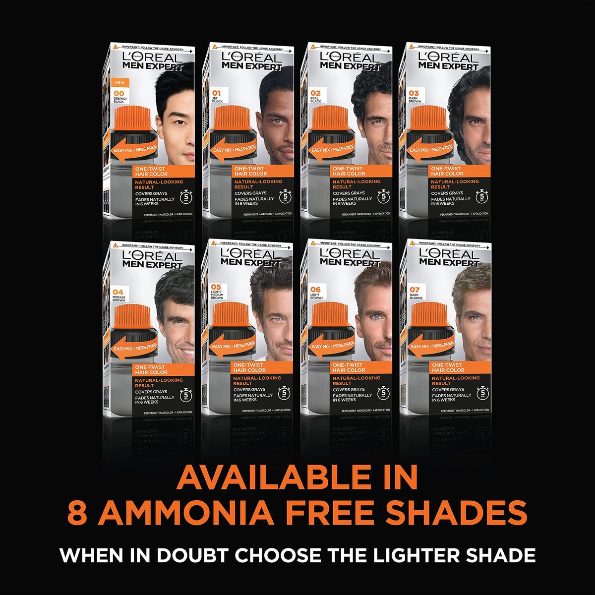 Black L’Oreal Paris Men Expert One Twist Mess Free Permanent Hair Color, Mens Hair Dye to Cover Grays, Easy Mix Ammonia Free Application, Medium Brown 04, 1 Application