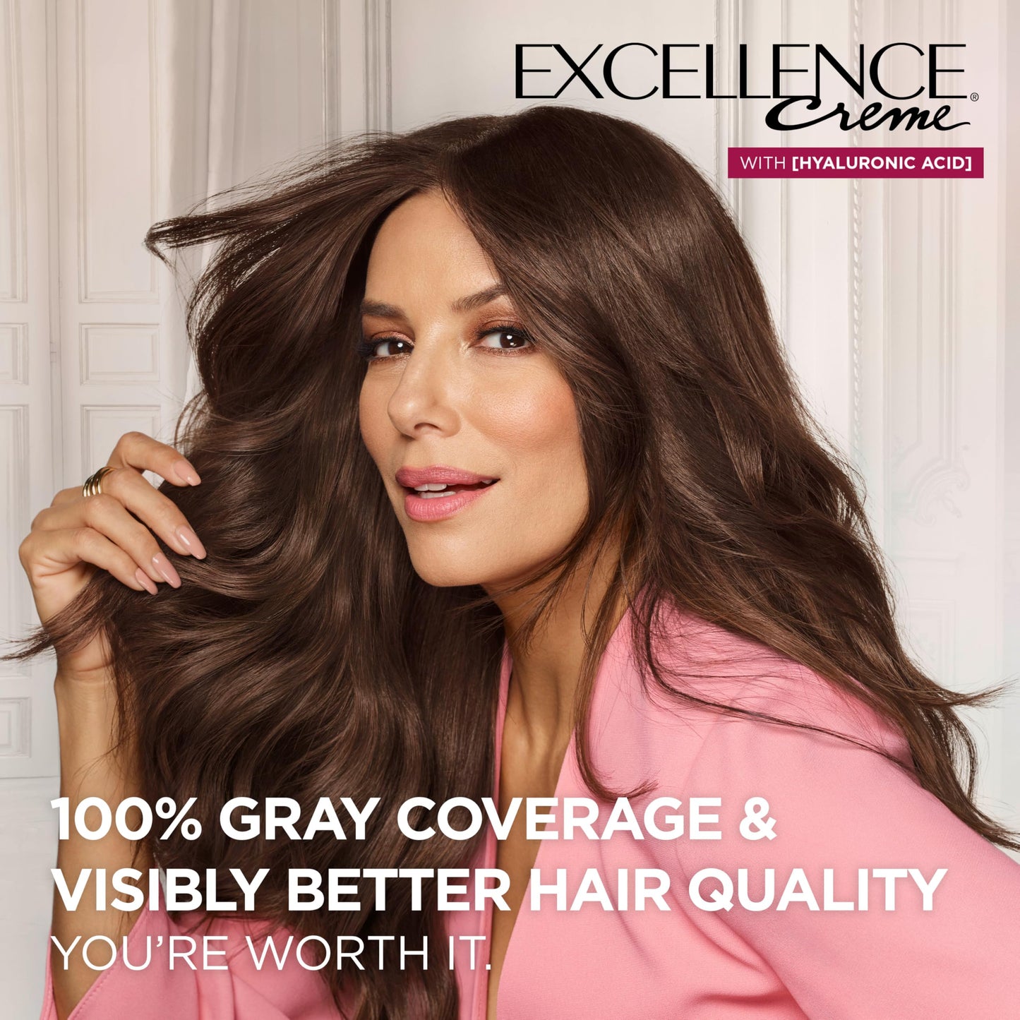 Light Gray L'Oreal Paris Excellence Crème Permanent Hair Dye, Triple Care Hair Color with Hyaluronic Acid for 100% Gray Coverage, 4AR Dark Chocolate Brown, 1 Kit (Packaging May Vary)