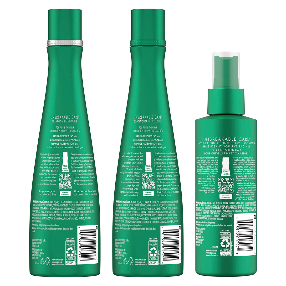 White Smoke Nexxus Unbreakable Care™ Shampoo, Conditioner, and Leave-In Spray 3 Pack