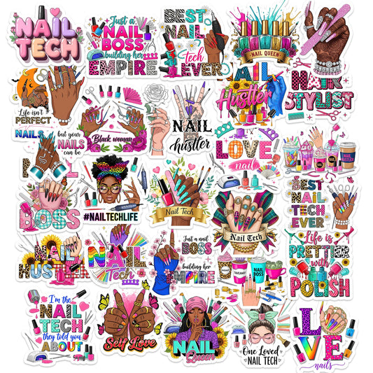 White Smoke 30pcs Nail Tech Stickers for Nail Artists, Manicure Vinyl Stickers Self Care Manicure Nail Polish Stickers for Salon Decor, Laptop, Planner, Cup, Nail Hustler Gifts for Women and Teens