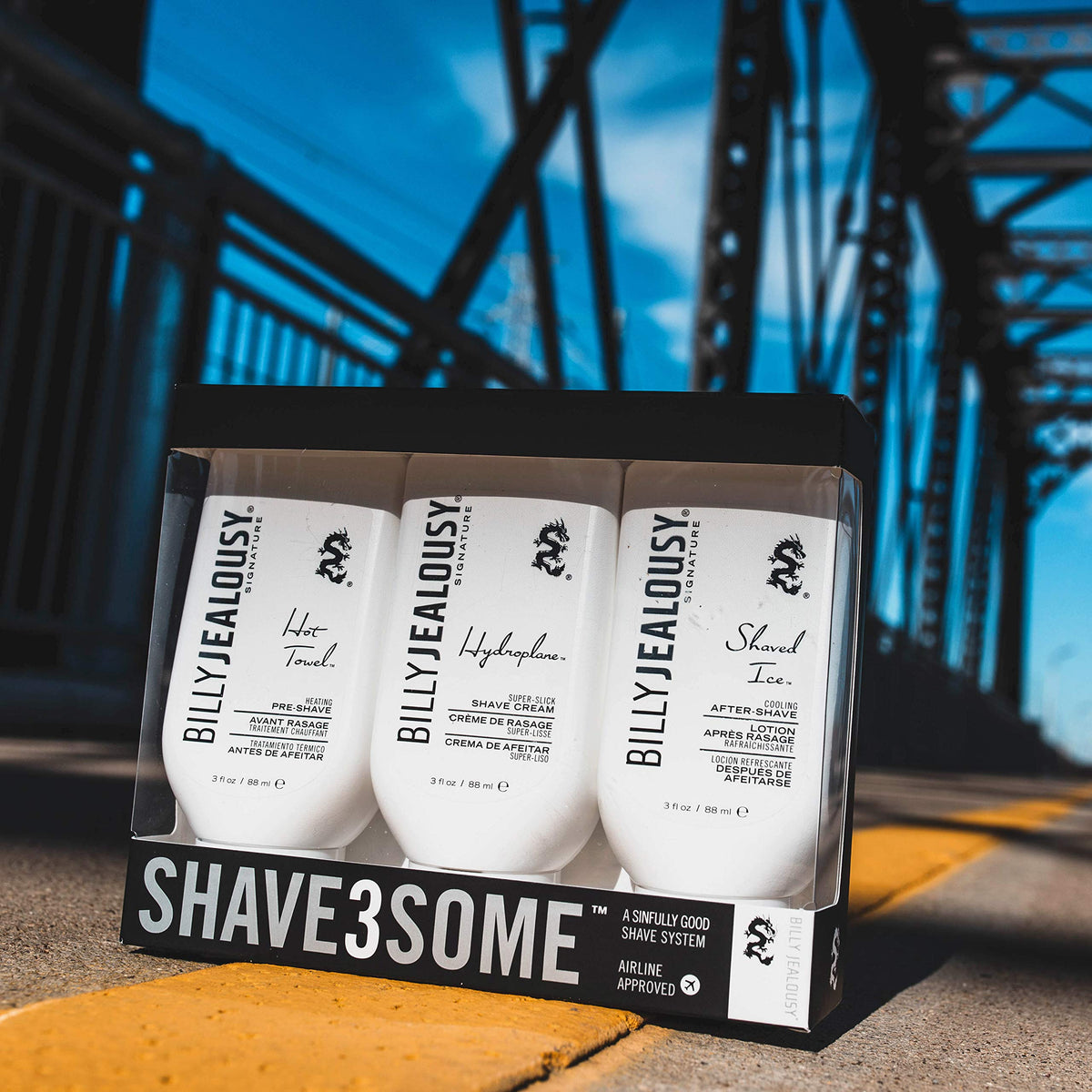 Black Billy Jealousy Shave3some Travel-Size Trio Shaving Kit for Men with Heating Pre-Shave, Super Slick Shave Cream and Cooling After-Shave, Citrus Scent, 3 Fl Oz Each