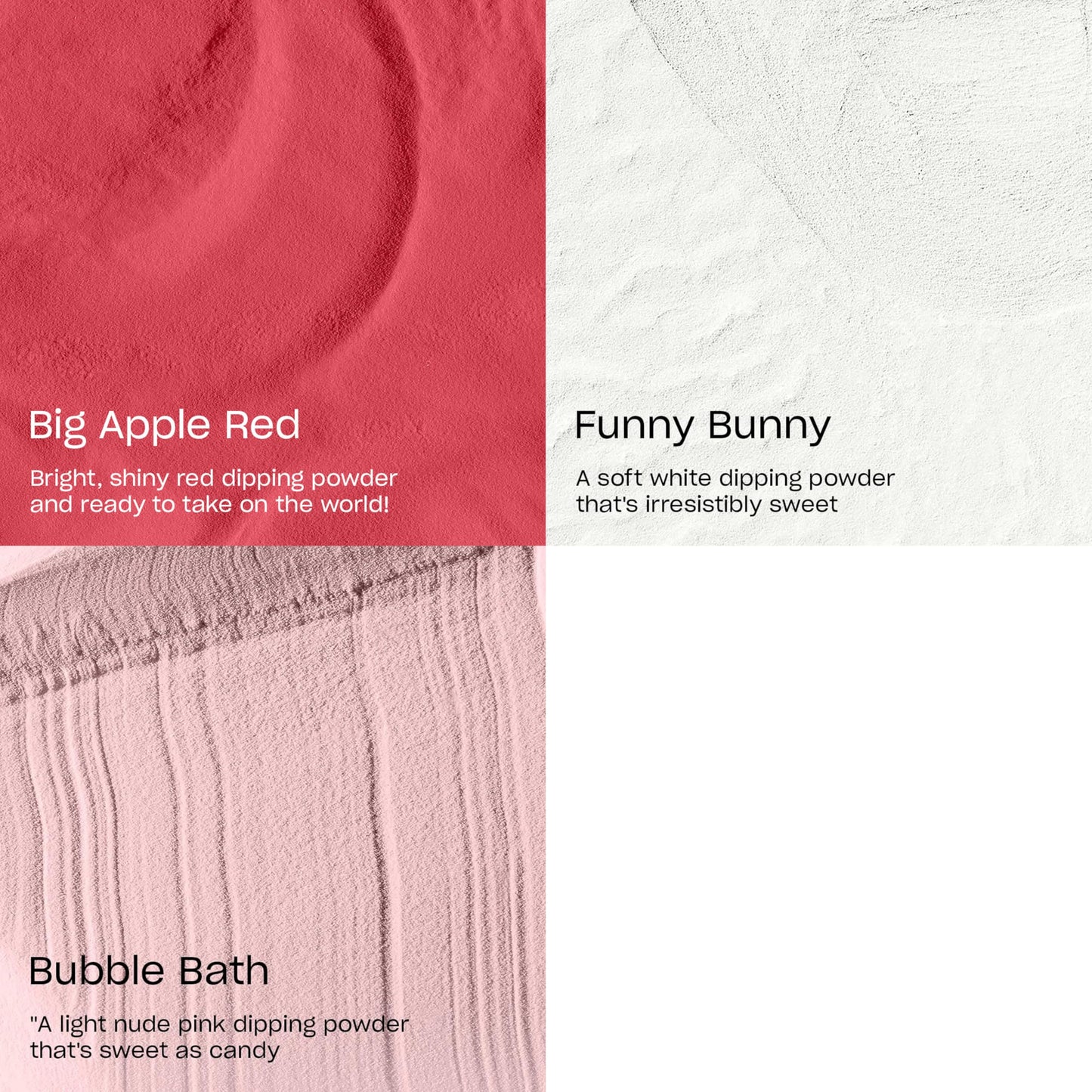 White Smoke OPI Powder Perfection Iconic Shades Tio Bundle | Funny Bunny + Bubble Bath + Big Apple Red