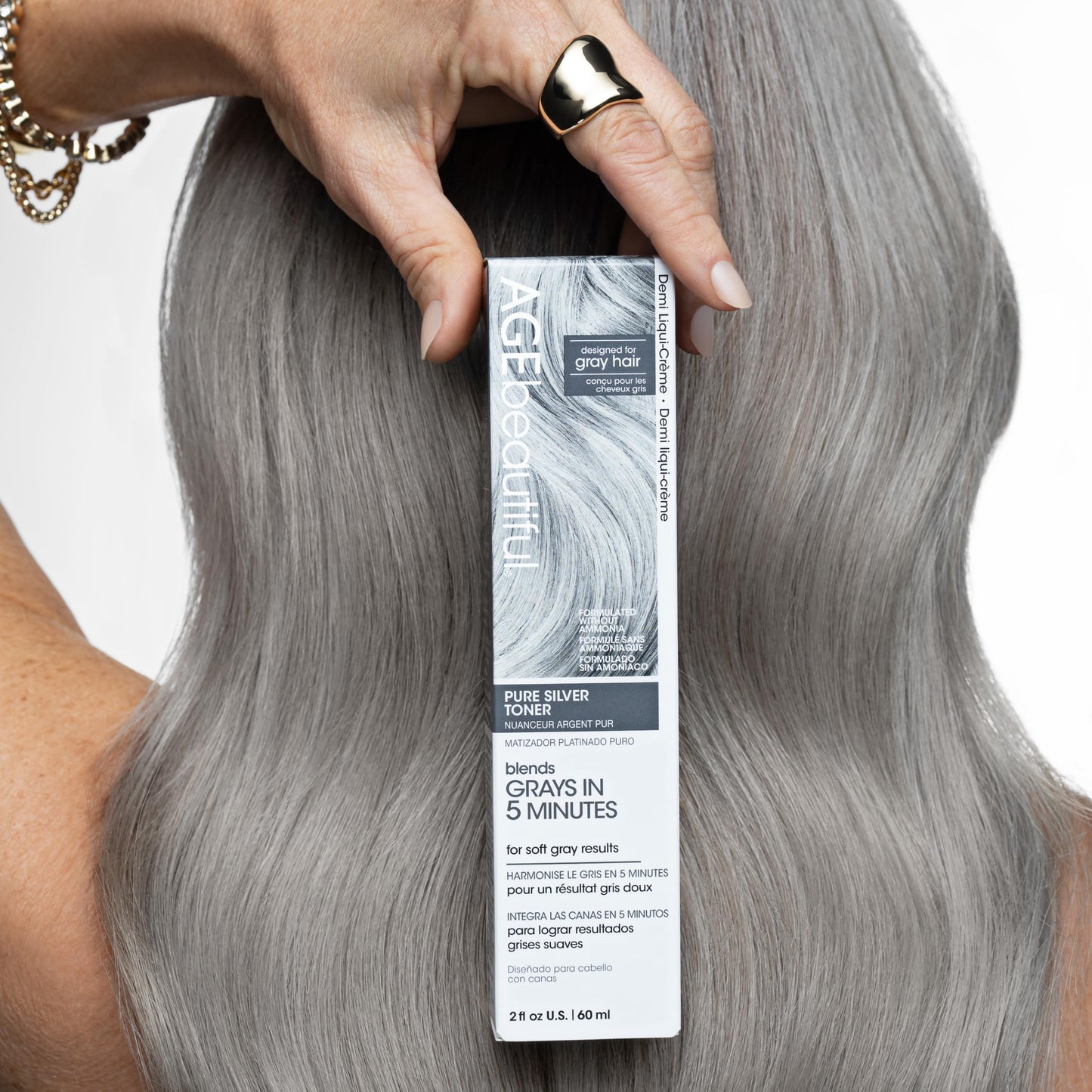 Light Slate Gray AGE beautiful Pure Silver Demi Liqui-Creme 5-Minute Toner | Blend & Enhance Gray Hair with Soft Gray Tones | Neutralize Yellow Tones | Professional Salon Color