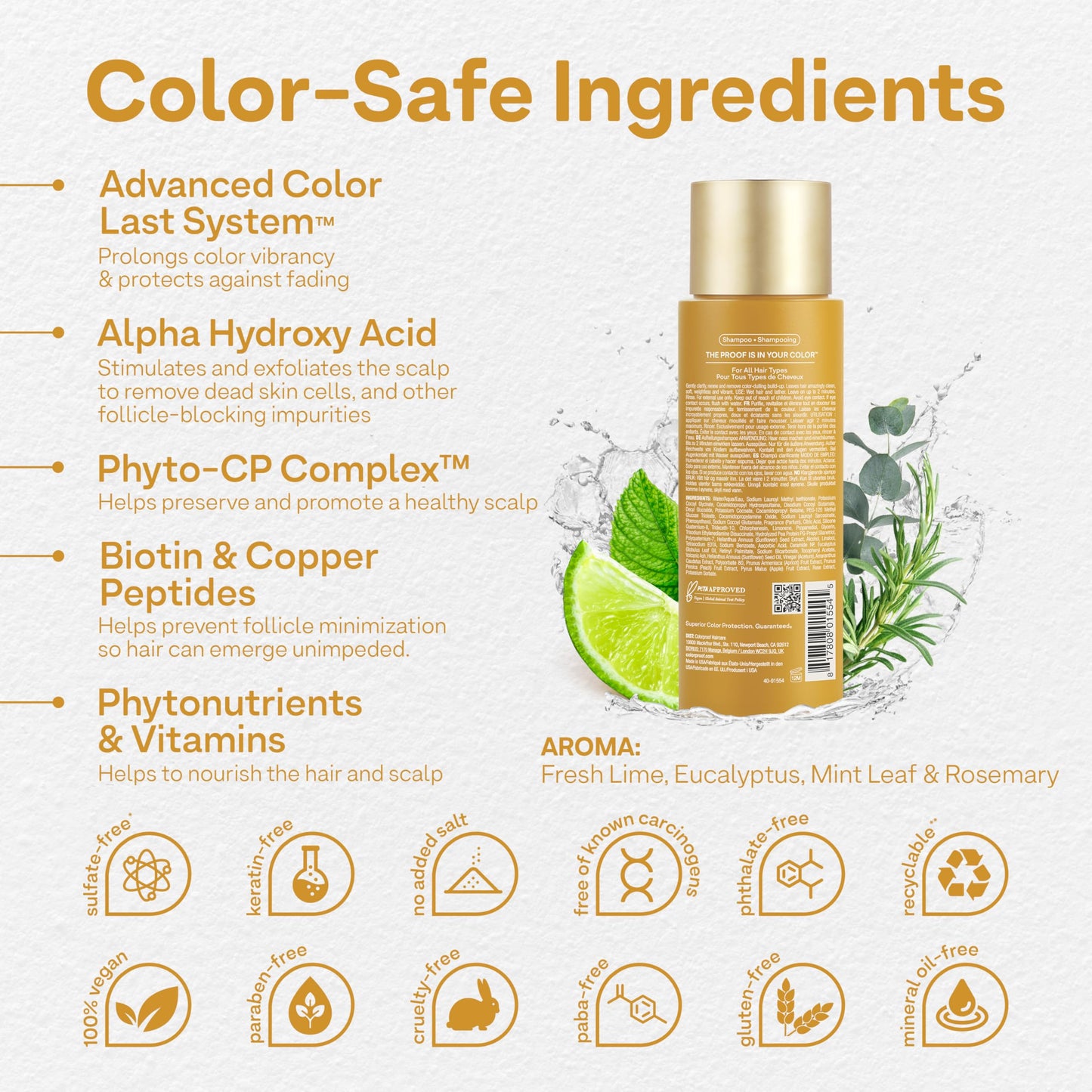 Seashell Colorproof Biorepair Thicken Shampoo for Thinning Color-Treated Hair, Nourishes & Stimulates Hair & Scalp, Thicker, Fuller Looking Hair, Sulfate-Free, Vegan