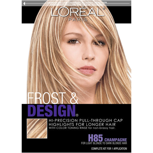 Black L'Oreal Paris Frost and Design Cap Hair Highlights For Long Hair, H85 Champagne, 1 kit