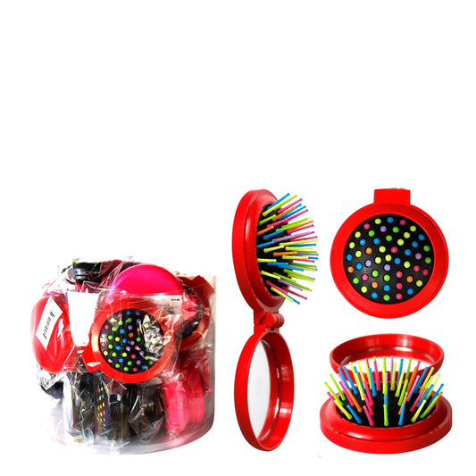 White Smoke KIM &amp; C Pocket Hair Brush with Mirror (24pcs/jar) #assorted(black, pink, red)