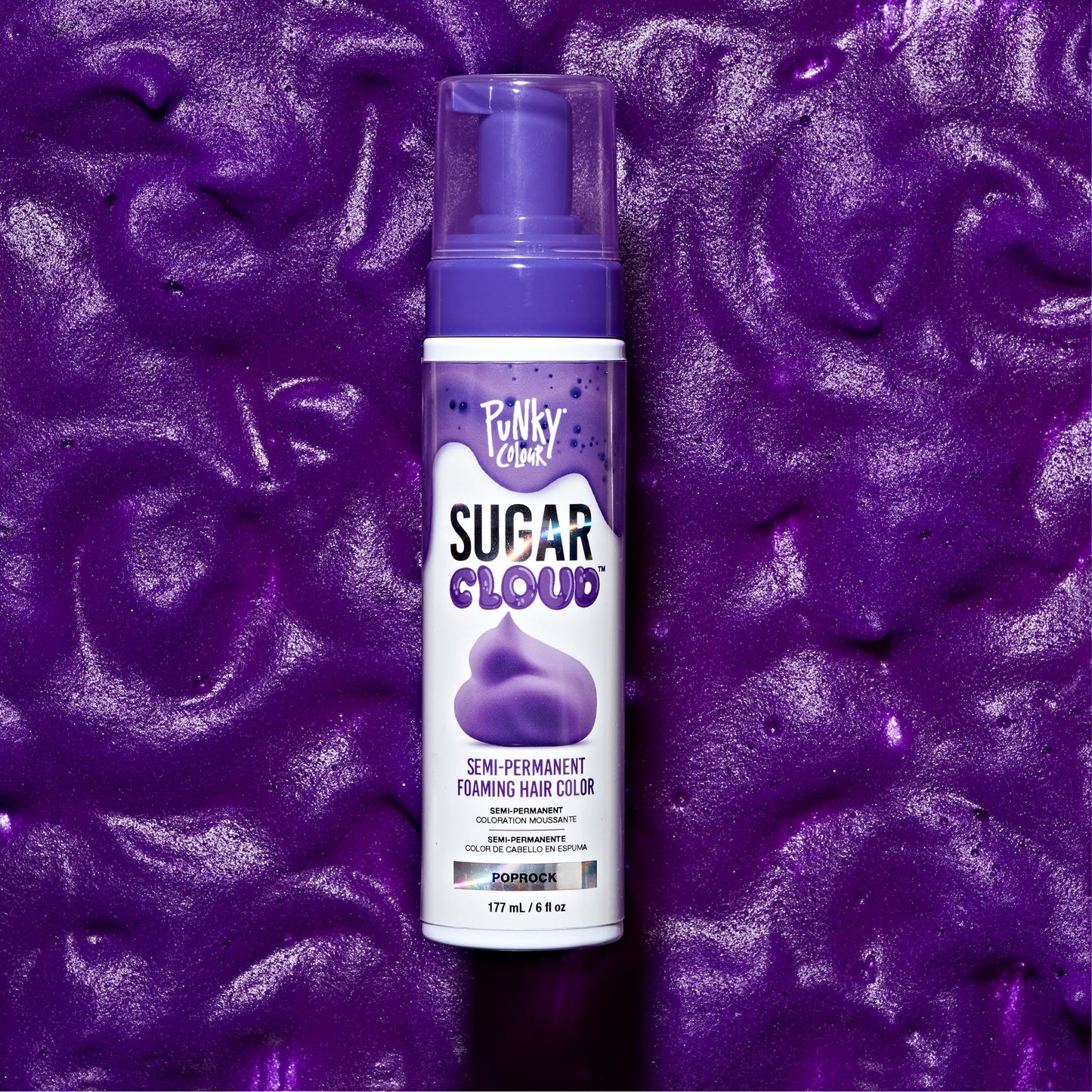 Midnight Blue Punky Sugar Cloud Semi-Permanent Foam Hair Color, Poprock - Vibrant Hair Dye for Long-Lasting Color, Easy Application Foam Hair Dye, 6 fl oz.