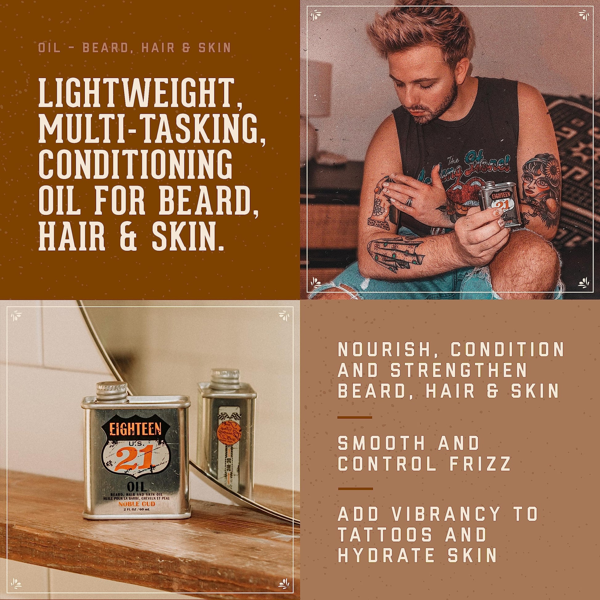 Sienna 18.21 Man Made Sweet Tobacco Beard Oil & Beard Balm 2-Set Bundle, All Hair & Skin Types for Men, Strengthens and Moisturizes in a Manly Aroma