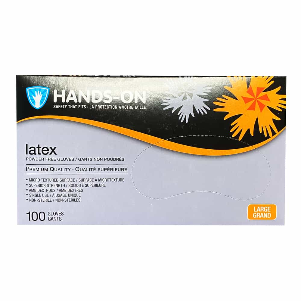 Light Gray Hands On Latex PF MedicalExam Gloves 100PK - Large 00230