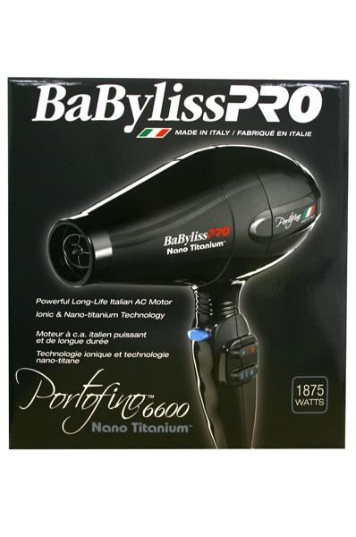 Black BABYLISS PRO Nano Titanium Portofino Hair Dryer 1875W