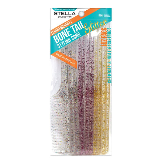 Lavender MAGIC COLLECTION Bone Tail Comb Glitter 12pcs Bulk Pack